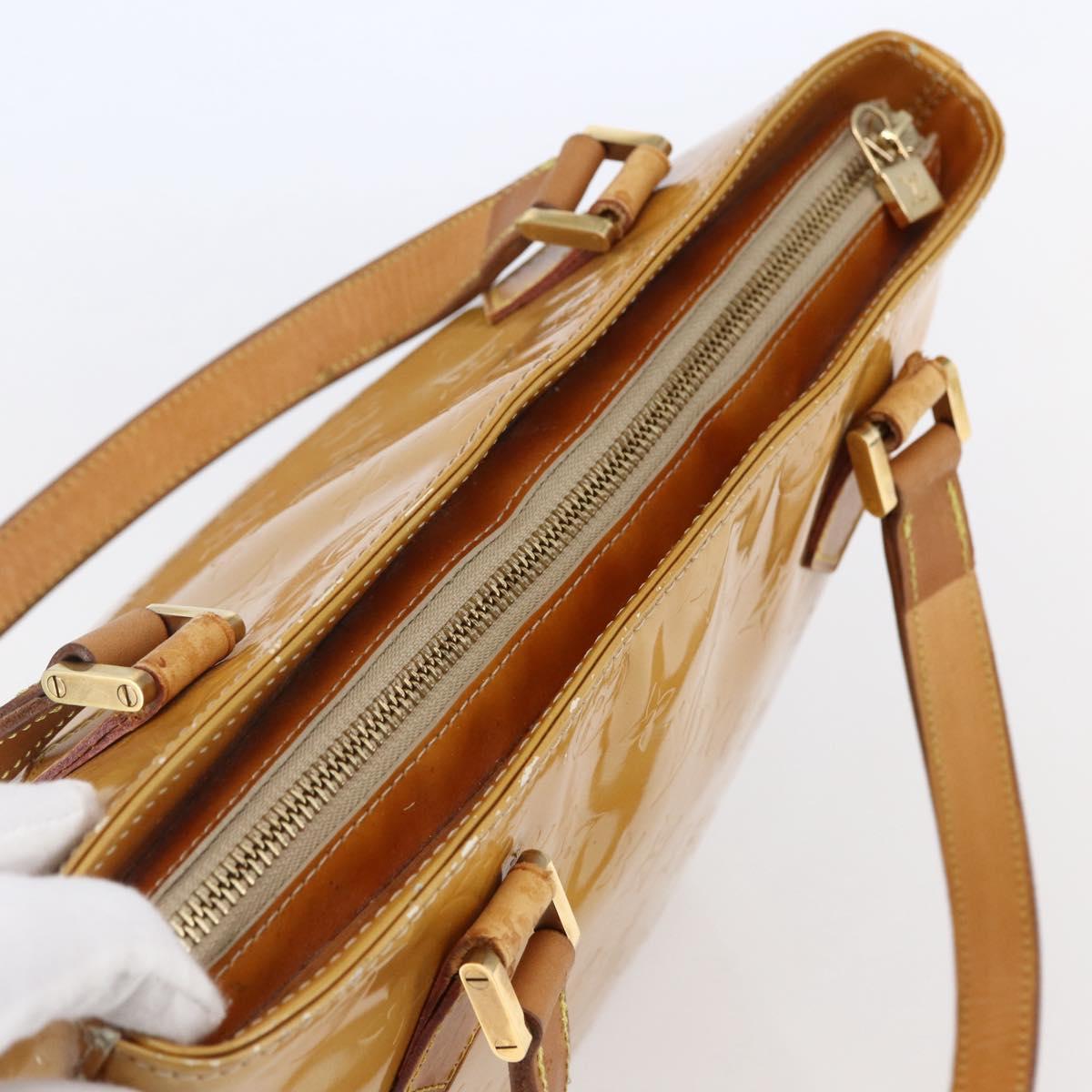 LOUIS VUITTON Monogram Vernis Houston Hand Bag Beige M91004 LV Auth BA6518