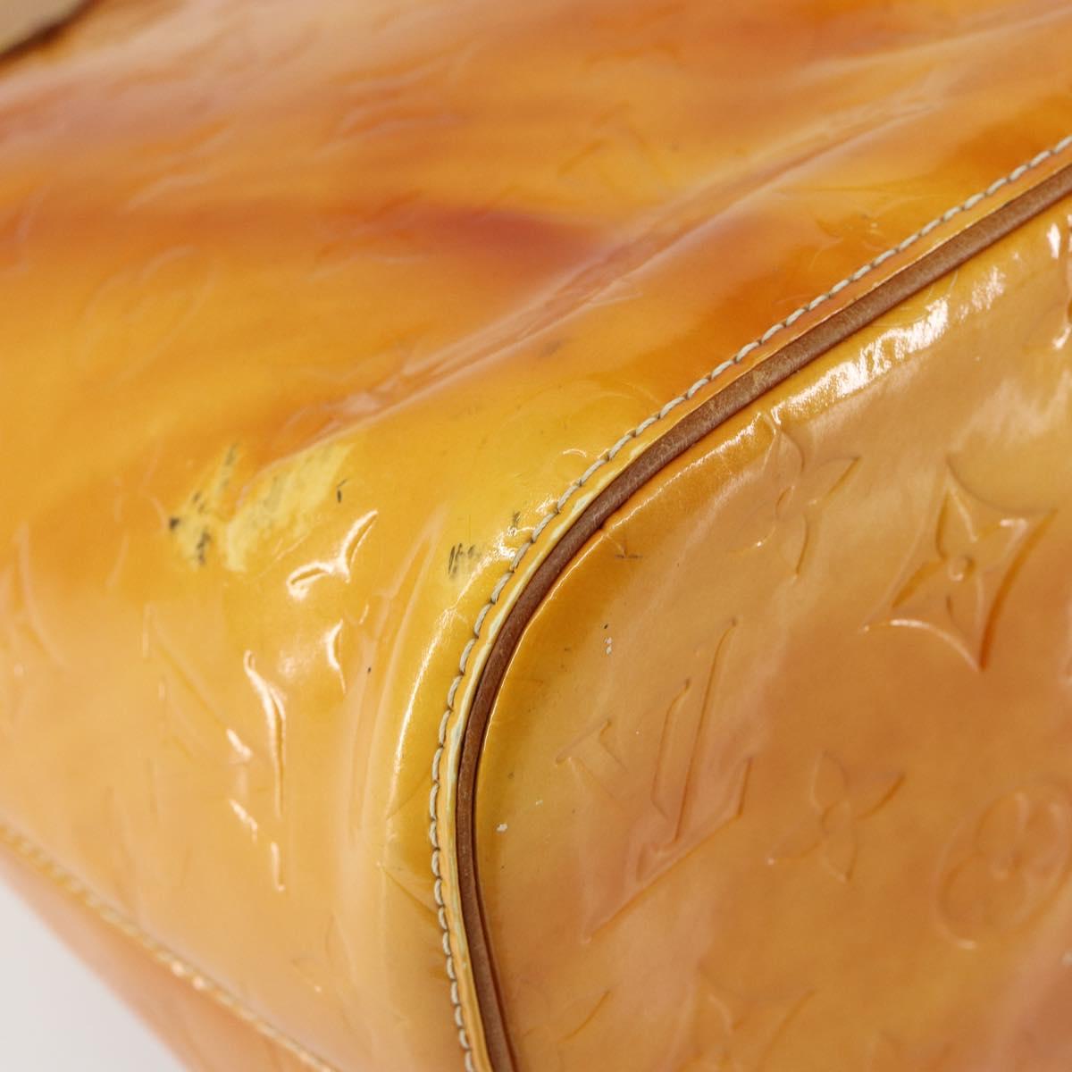 LOUIS VUITTON Monogram Vernis Houston Hand Bag Lime Yellow M91055 LV Auth BA6520