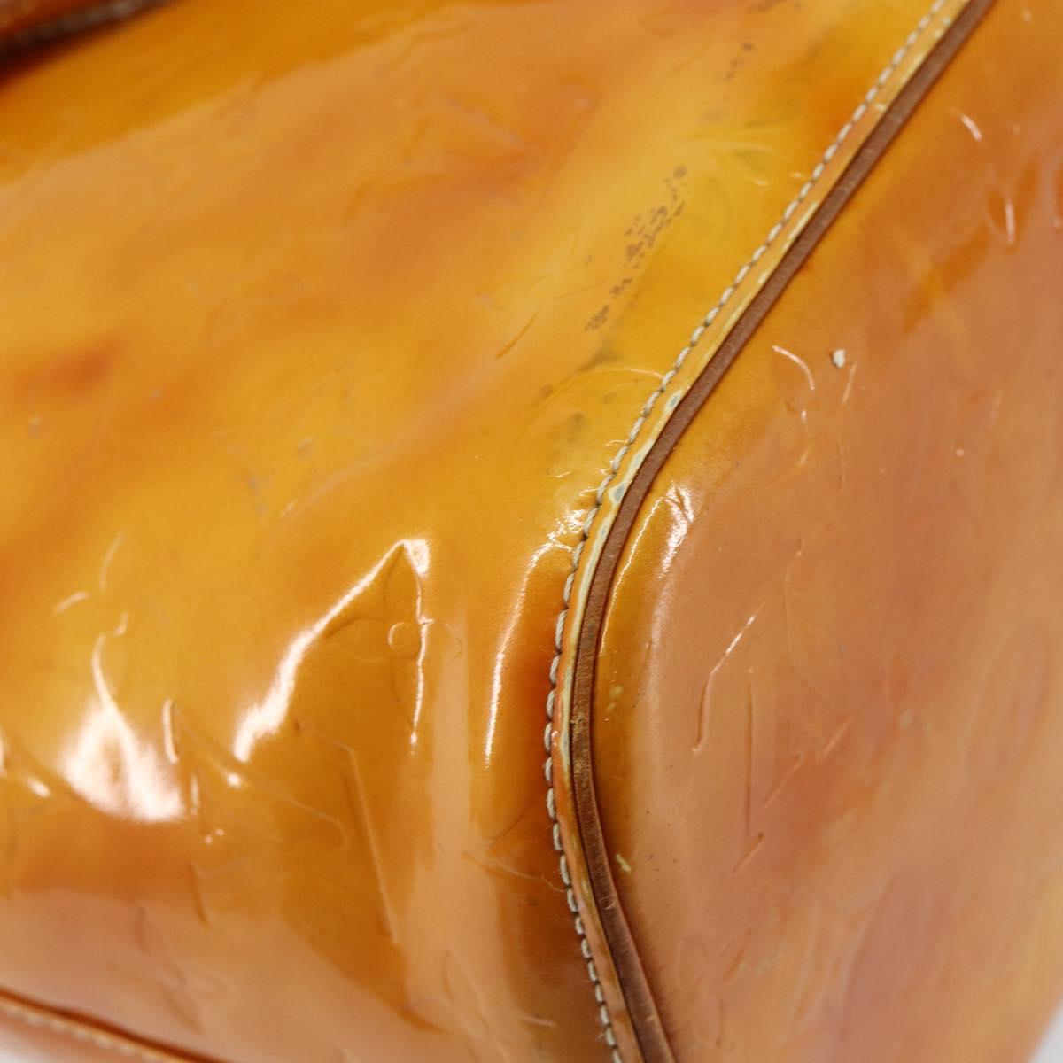 LOUIS VUITTON Monogram Vernis Houston Hand Bag Lime Yellow M91055 LV Auth BA6520