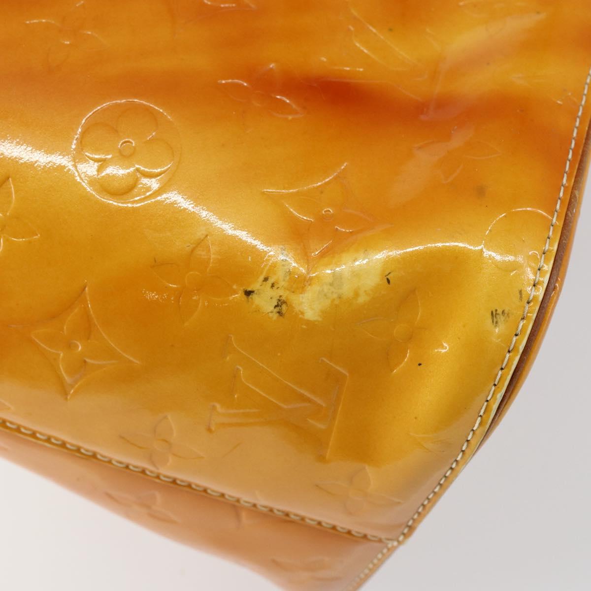 LOUIS VUITTON Monogram Vernis Houston Hand Bag Lime Yellow M91055 LV Auth BA6520