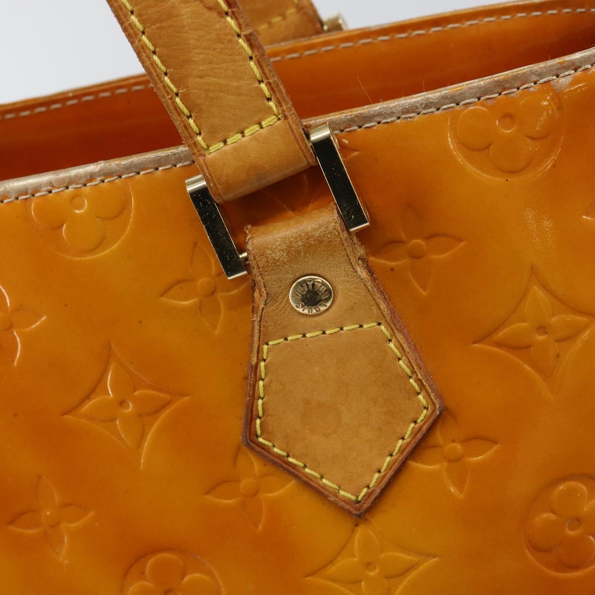 LOUIS VUITTON Monogram Vernis Houston Hand Bag Lime Yellow M91055 LV Auth BA6520