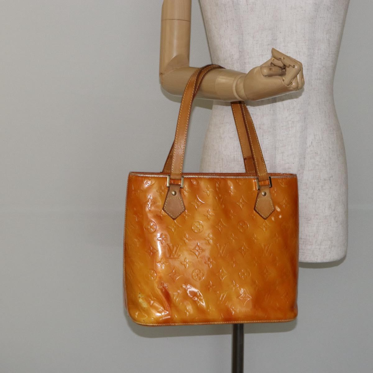 LOUIS VUITTON Monogram Vernis Houston Hand Bag Lime Yellow M91055 LV Auth BA6520