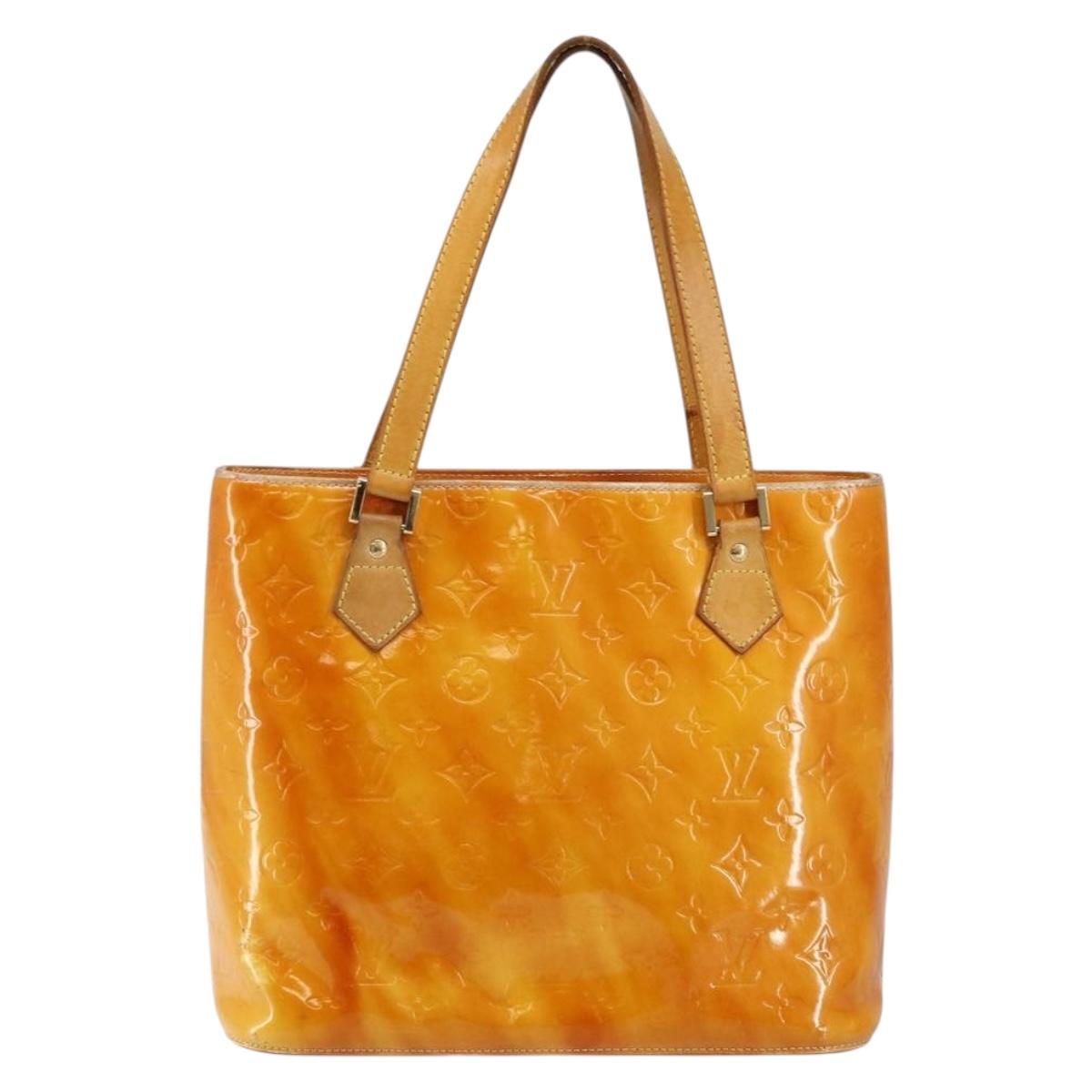 LOUIS VUITTON Monogram Vernis Houston Hand Bag Lime Yellow M91055 LV Auth BA6520