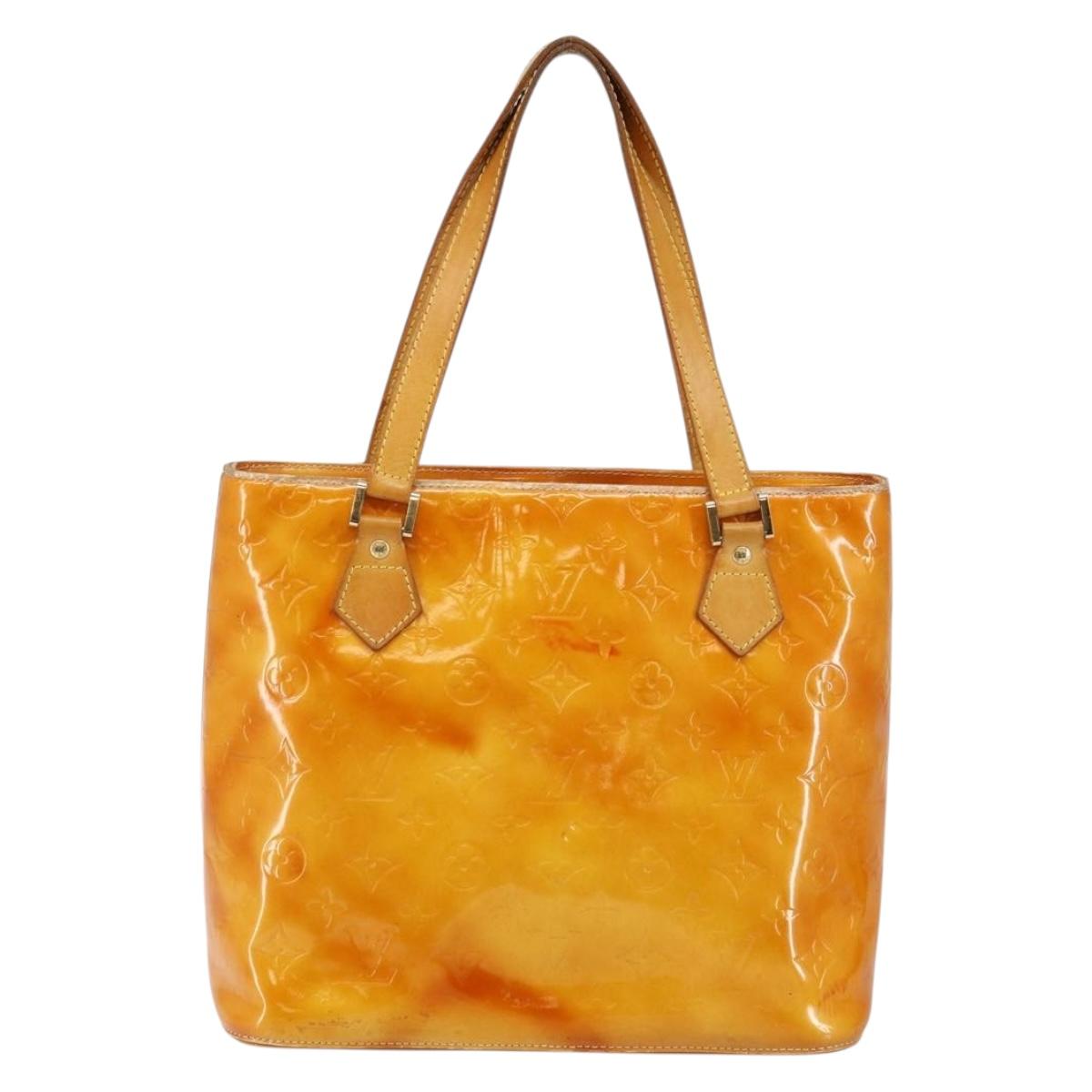 LOUIS VUITTON Monogram Vernis Houston Hand Bag Lime Yellow M91055 LV Auth BA6520