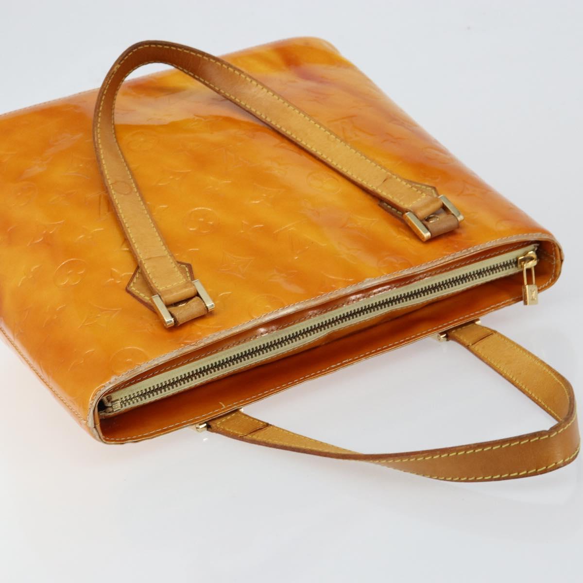 LOUIS VUITTON Monogram Vernis Houston Hand Bag Lime Yellow M91055 LV Auth BA6520