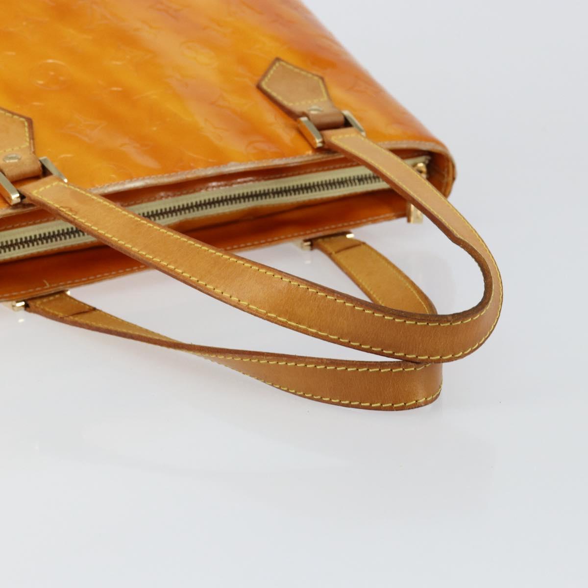 LOUIS VUITTON Monogram Vernis Houston Hand Bag Lime Yellow M91055 LV Auth BA6520