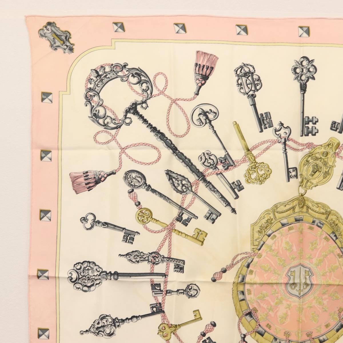 HERMES Carre 90 Scarf ""les cles key"" Silk Pink Auth BA6545