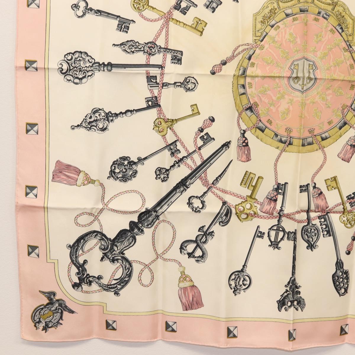 HERMES Carre 90 Scarf ""les cles key"" Silk Pink Auth BA6545