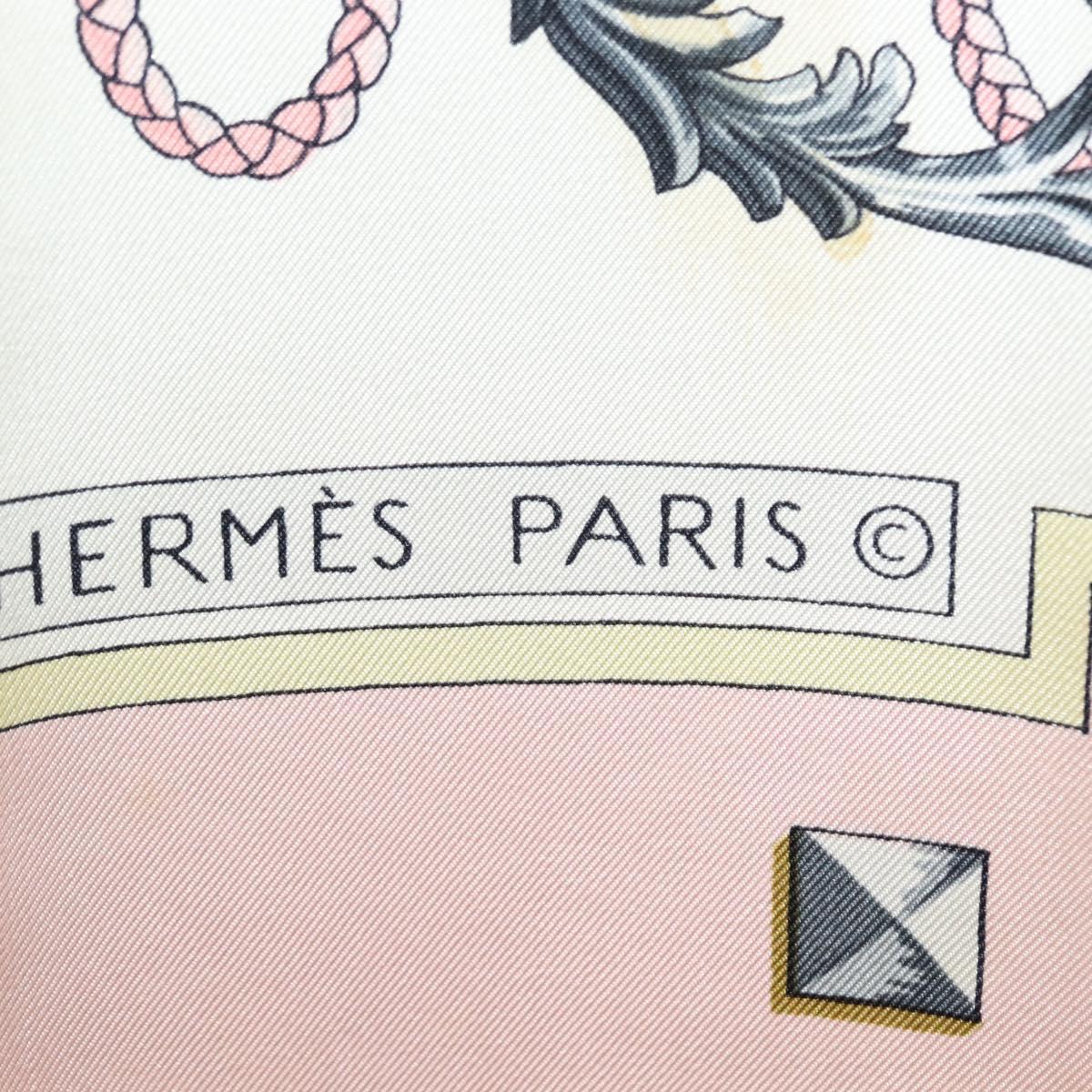 HERMES Carre 90 Scarf ""les cles key"" Silk Pink Auth BA6545