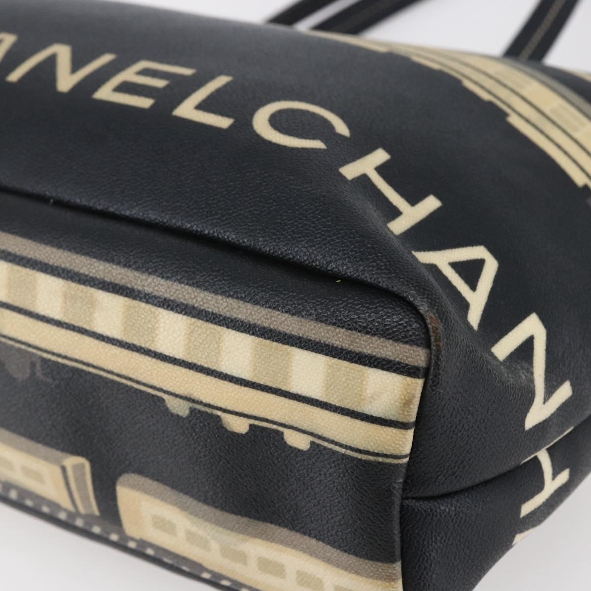 CHANEL Central Station Tote Bag PVC Canvas Black Silver CC Auth BA6549