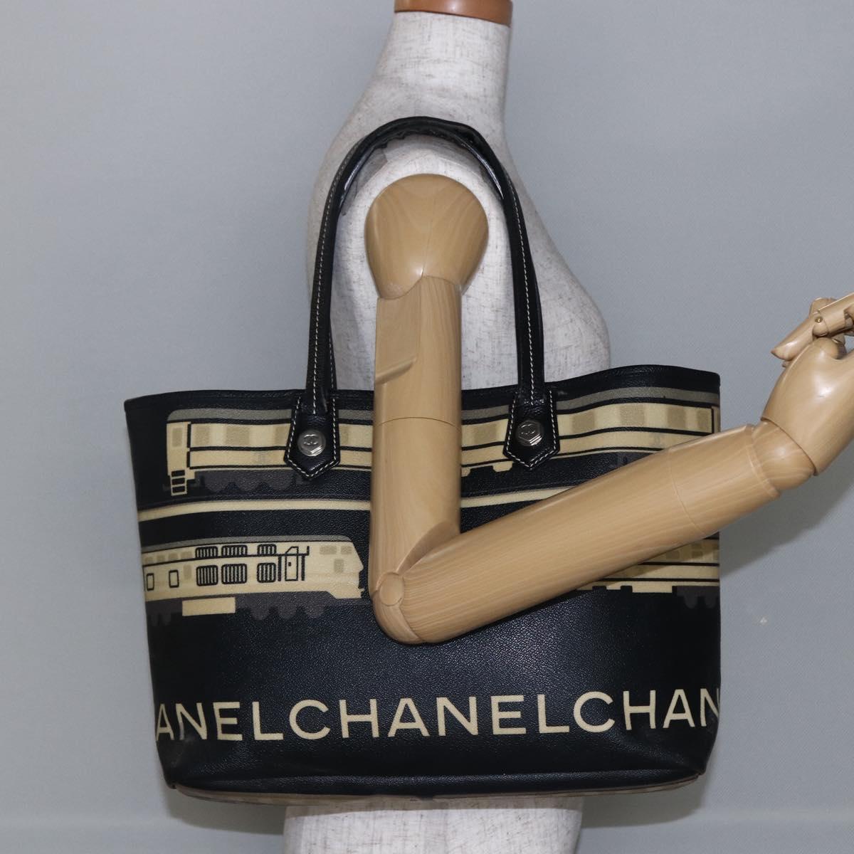 CHANEL Central Station Tote Bag PVC Canvas Black Silver CC Auth BA6549