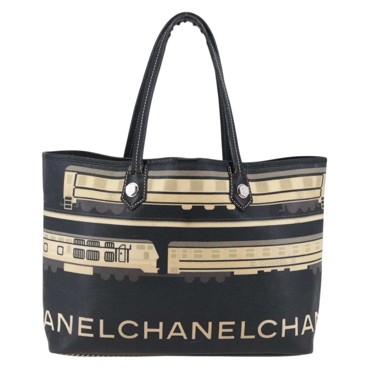 CHANEL Central Station Tote Bag PVC Canvas Black Silver CC Auth BA6549