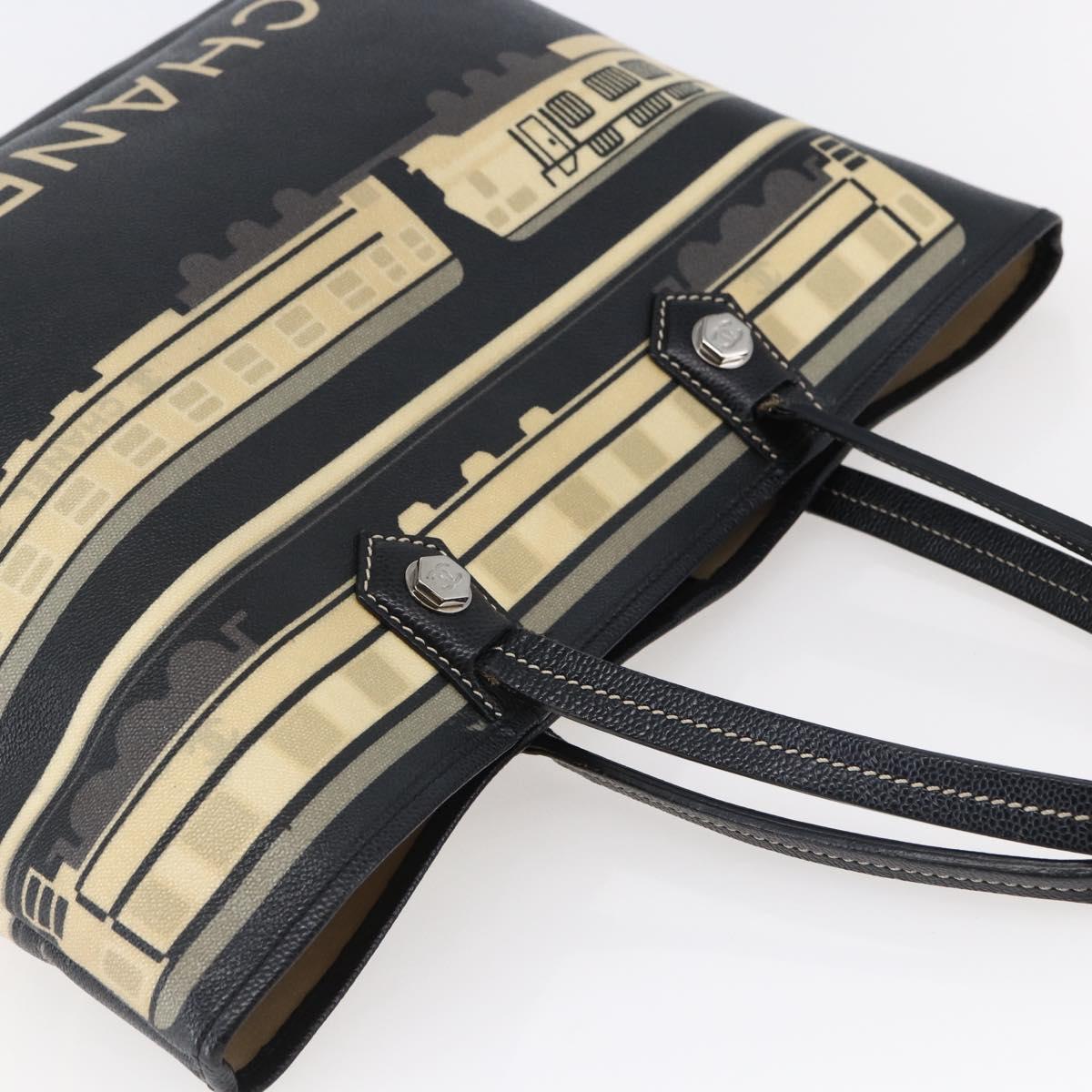 CHANEL Central Station Tote Bag PVC Canvas Black Silver CC Auth BA6549