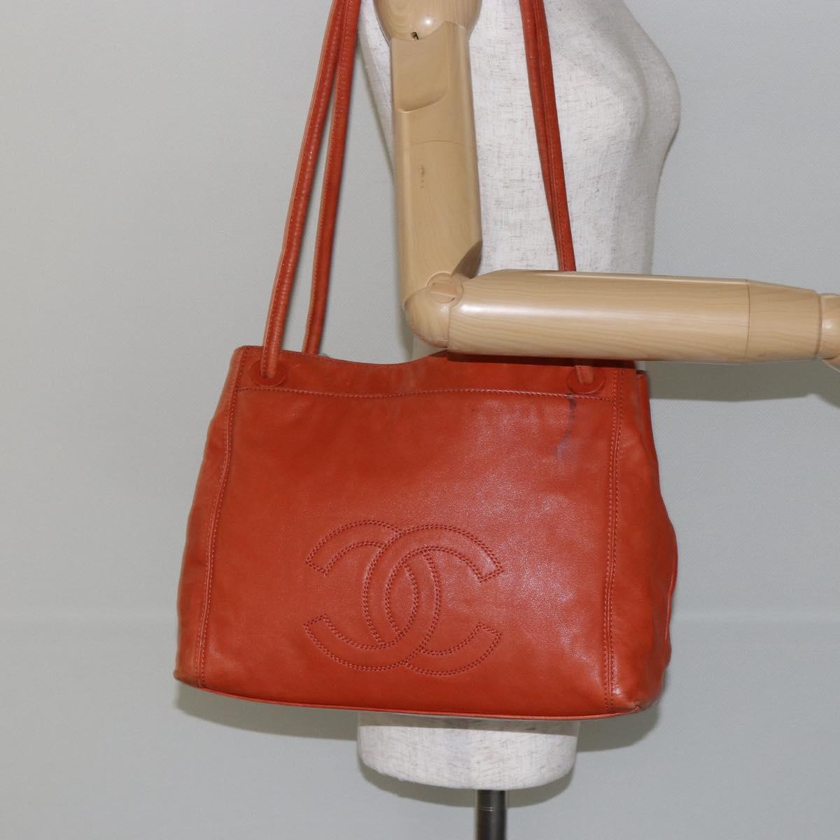 CHANEL COCO Mark Shoulder Bag Leather Orange CC Auth BA6550