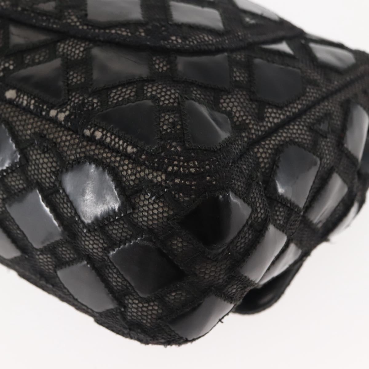 CHANEL Chain Shoulder Bag Enamel Black Silver CC Auth BA6553