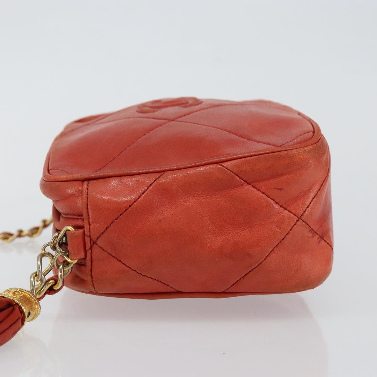 CHANEL Lamb Skin Shoulder Bag Red Gold CC Auth BA6554