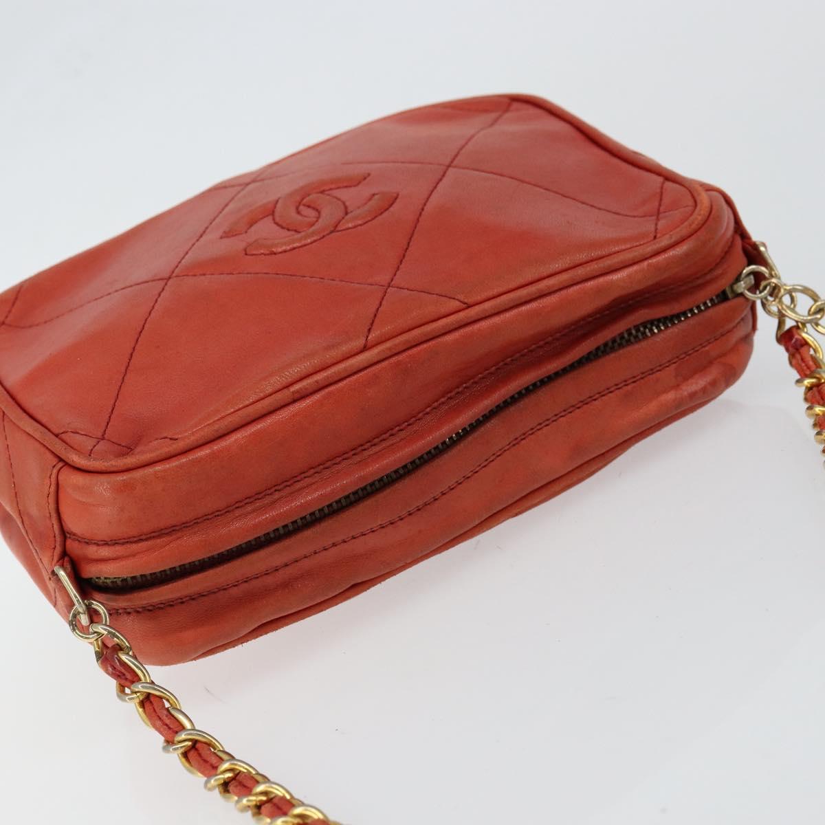 CHANEL Lamb Skin Shoulder Bag Red Gold CC Auth BA6554