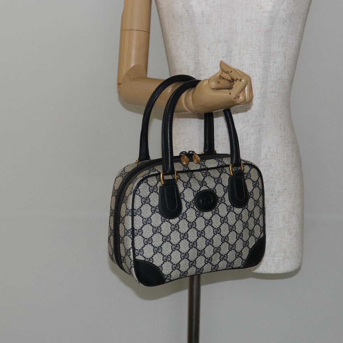 GUCCI GG Supreme Hand Bag PVC Navy Gold 000 58 0090 Auth BA6556