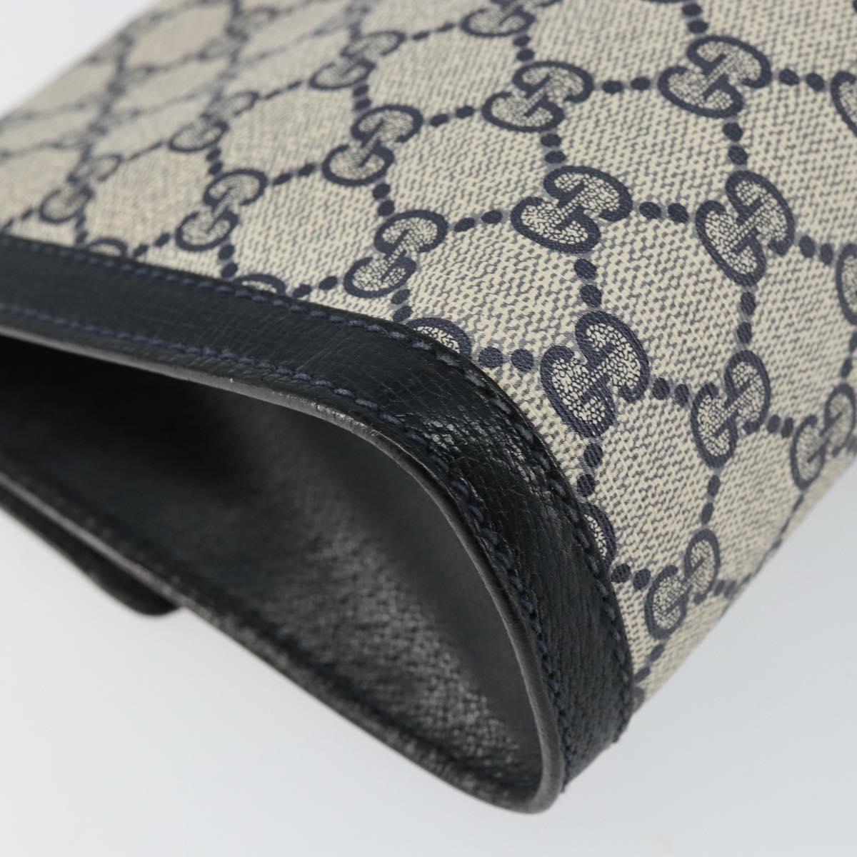 GUCCI GG Supreme Sherry Line Clutch Bag PVC Navy Gold 89 01 006 Auth BA6557