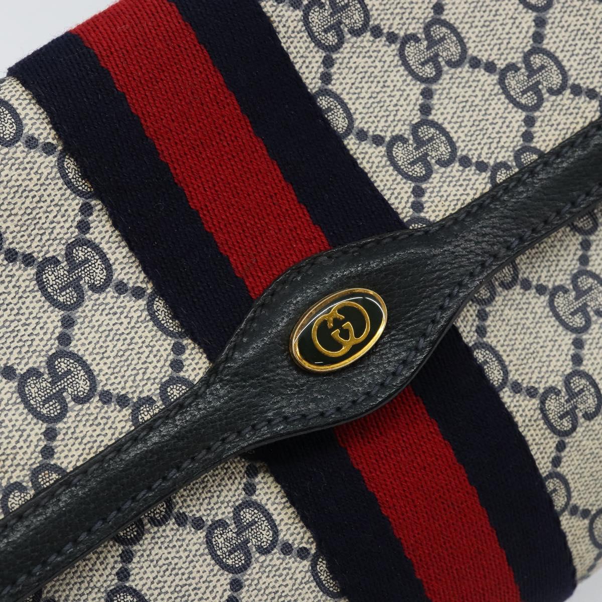 GUCCI GG Supreme Sherry Line Clutch Bag PVC Navy Gold 89 01 006 Auth BA6557