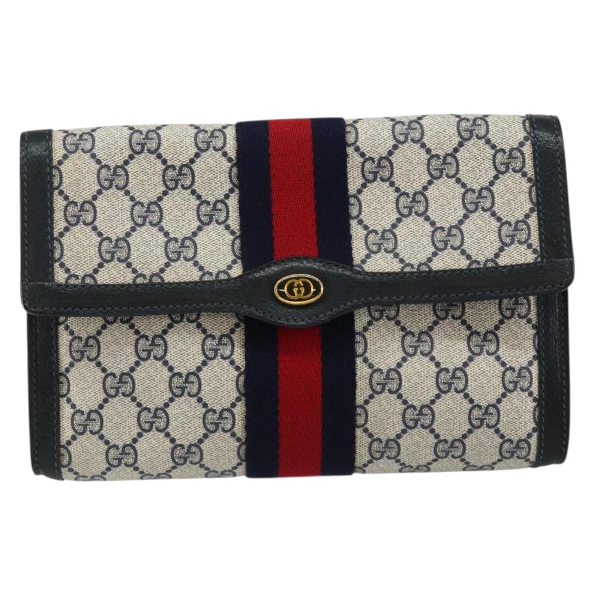 GUCCI GG Supreme Sherry Line Clutch Bag PVC Navy Gold 89 01 006 Auth BA6557