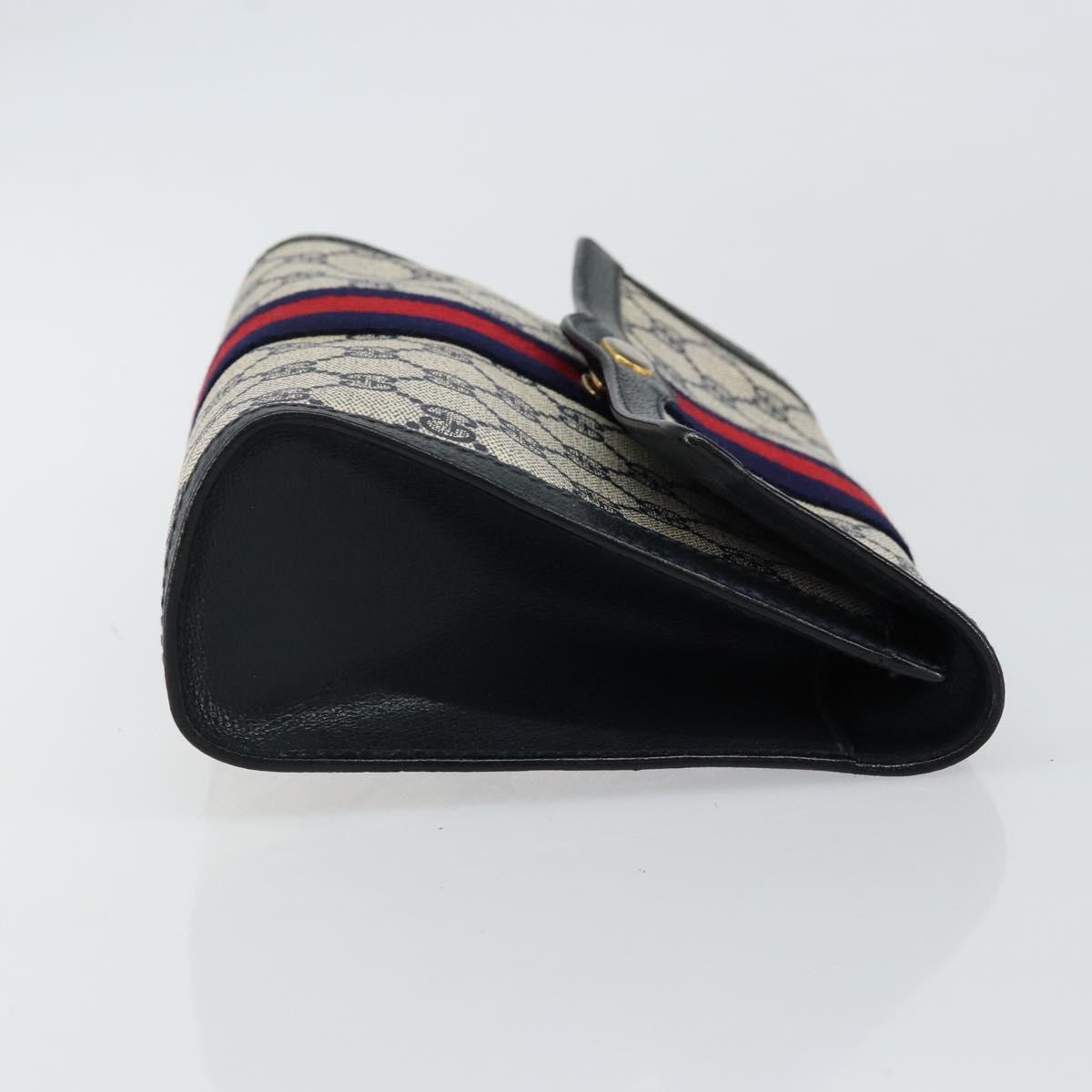 GUCCI GG Supreme Sherry Line Clutch Bag PVC Navy Gold 89 01 006 Auth BA6557