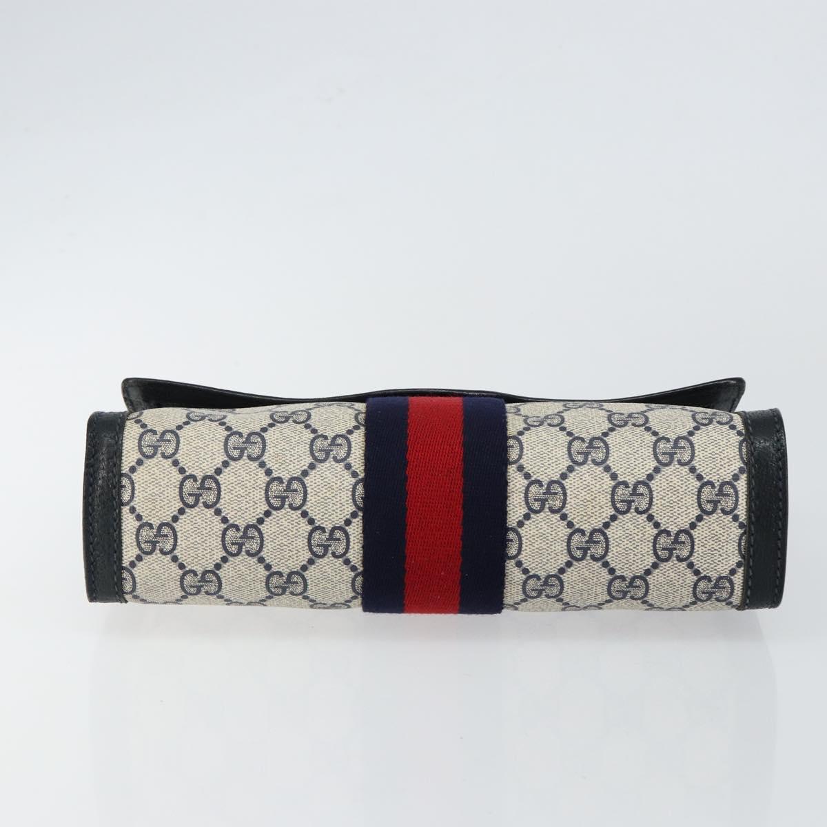 GUCCI GG Supreme Sherry Line Clutch Bag PVC Navy Gold 89 01 006 Auth BA6557