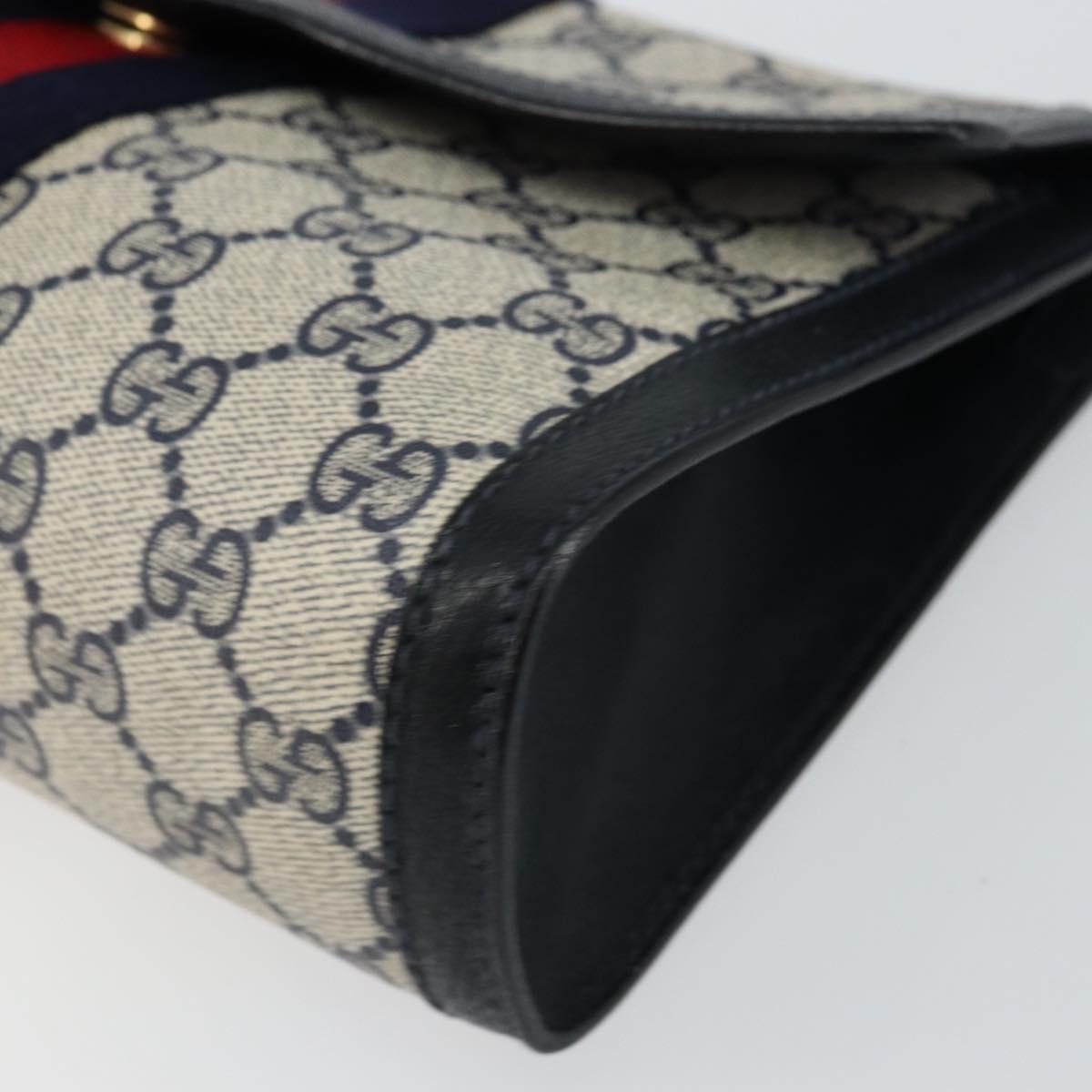 GUCCI GG Supreme Sherry Line Clutch Bag PVC Navy Gold 89 01 006 Auth BA6557