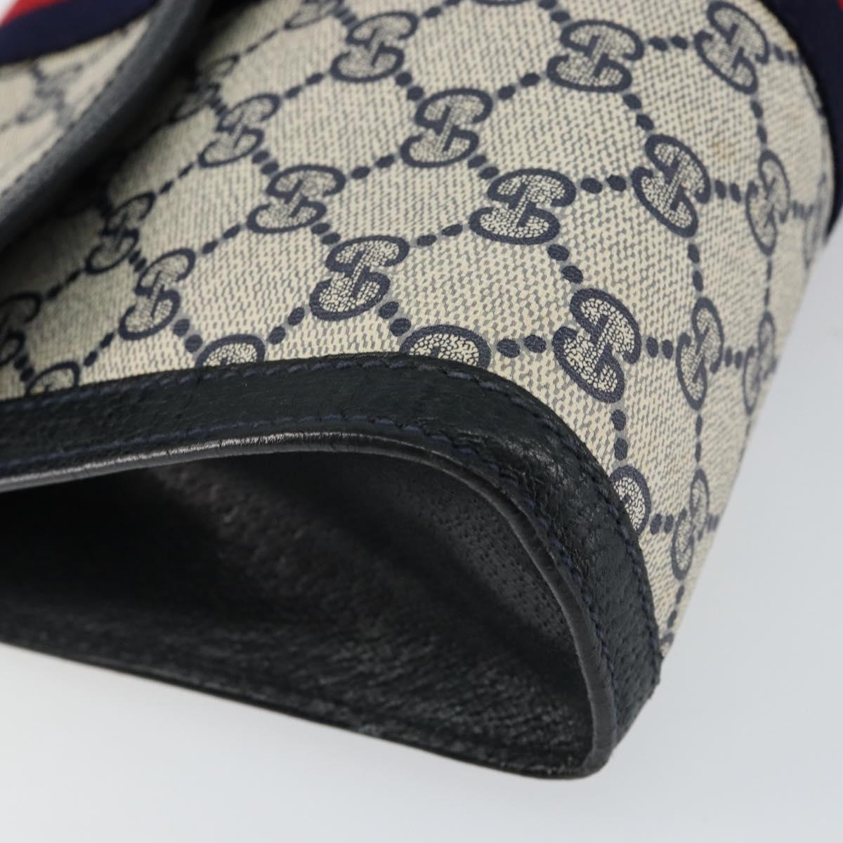 GUCCI GG Supreme Sherry Line Clutch Bag PVC Navy Gold 89 01 006 Auth BA6557