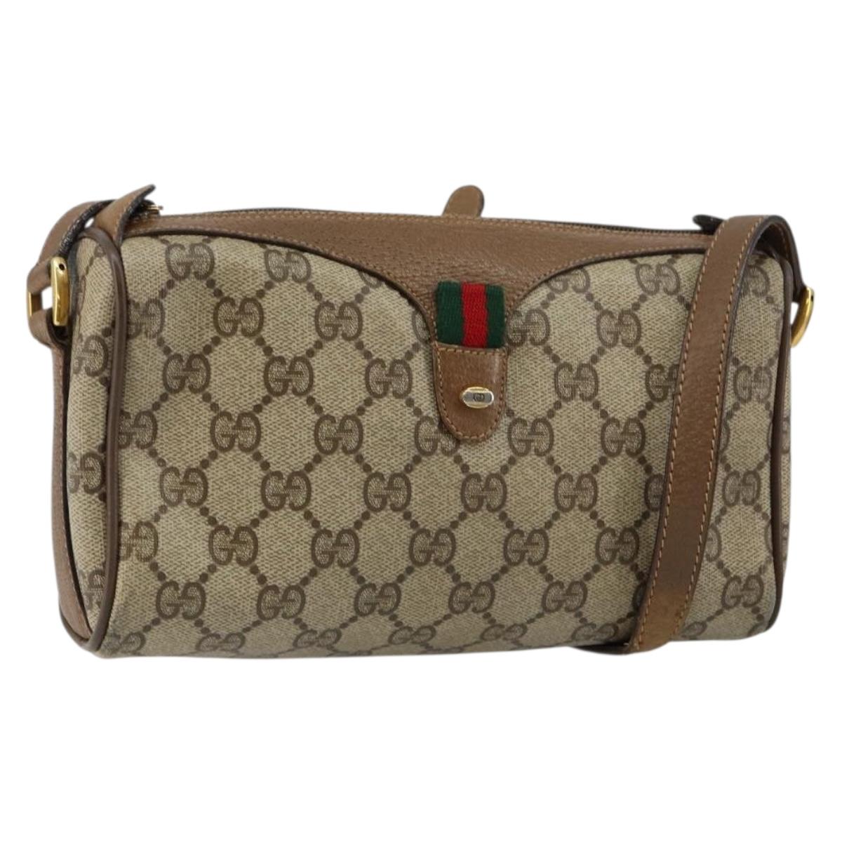 GUCCI GG Supreme Web Sherry Line Bag PVC Beige Gold 89 02 018 Auth BA6558