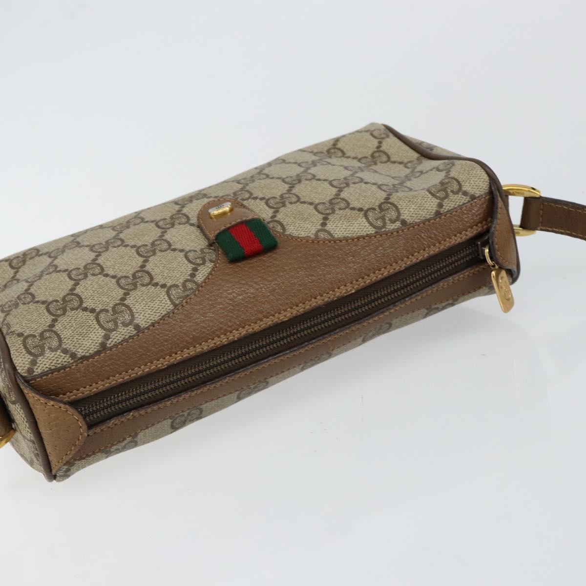 GUCCI GG Supreme Web Sherry Line Bag PVC Beige Gold 89 02 018 Auth BA6558