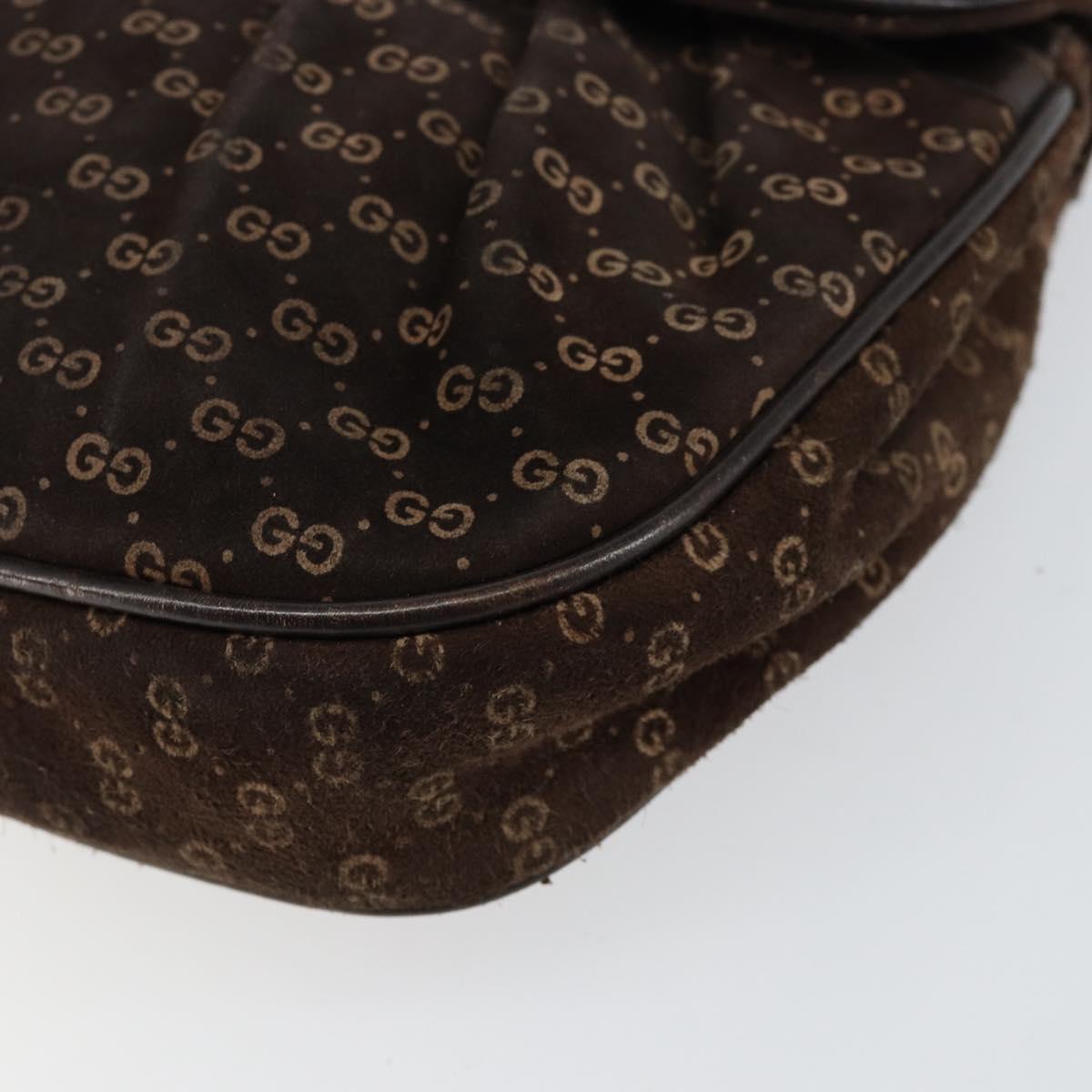 GUCCI Micro GG Canvas Chain Shoulder Bag Suede Brown Gold Auth BA6560