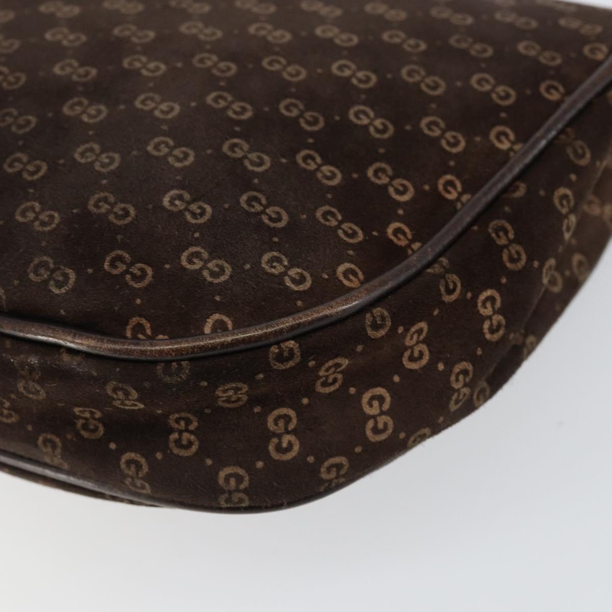 GUCCI Micro GG Canvas Chain Shoulder Bag Suede Brown Gold Auth BA6560