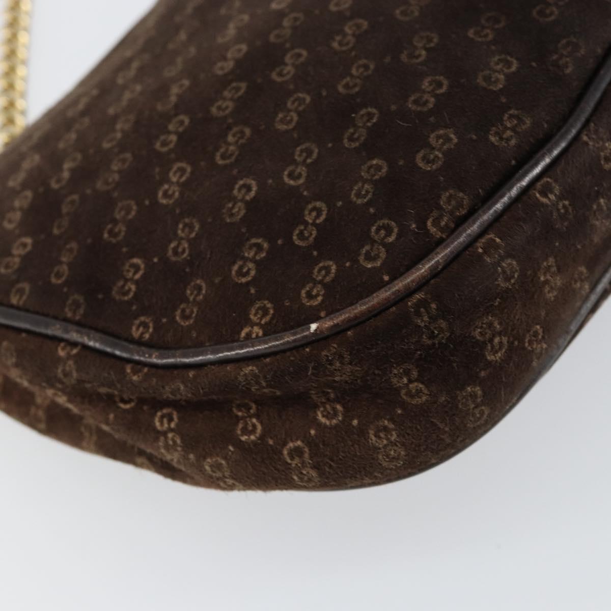 GUCCI Micro GG Canvas Chain Shoulder Bag Suede Brown Gold Auth BA6560