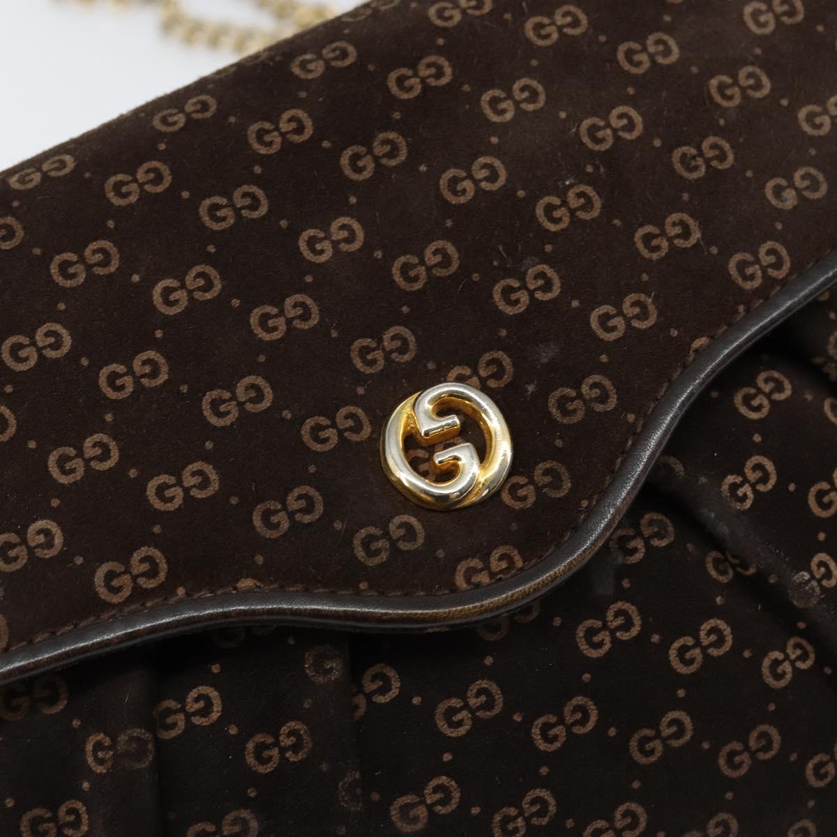 GUCCI Micro GG Canvas Chain Shoulder Bag Suede Brown Gold Auth BA6560