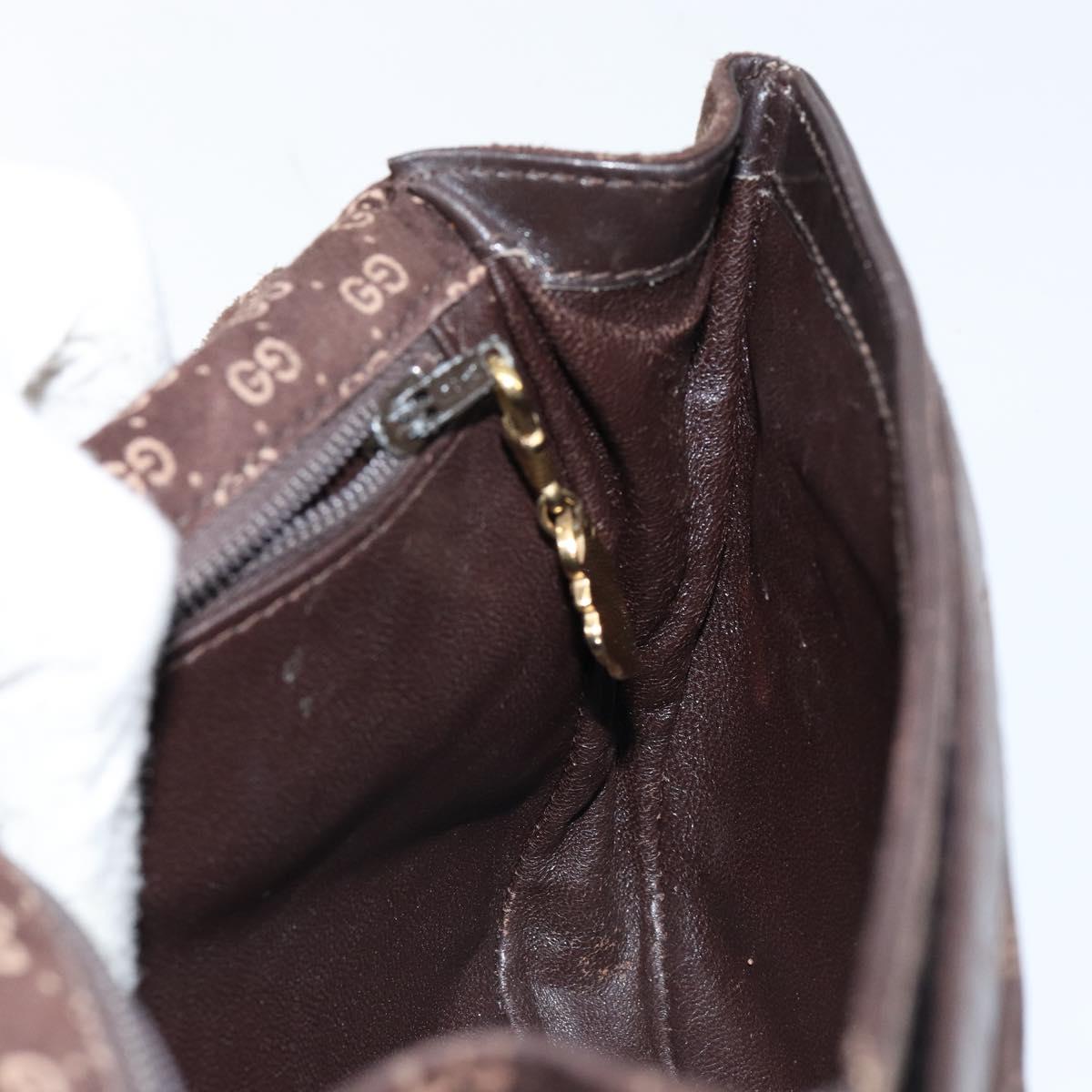 GUCCI Micro GG Canvas Chain Shoulder Bag Suede Brown Gold Auth BA6560