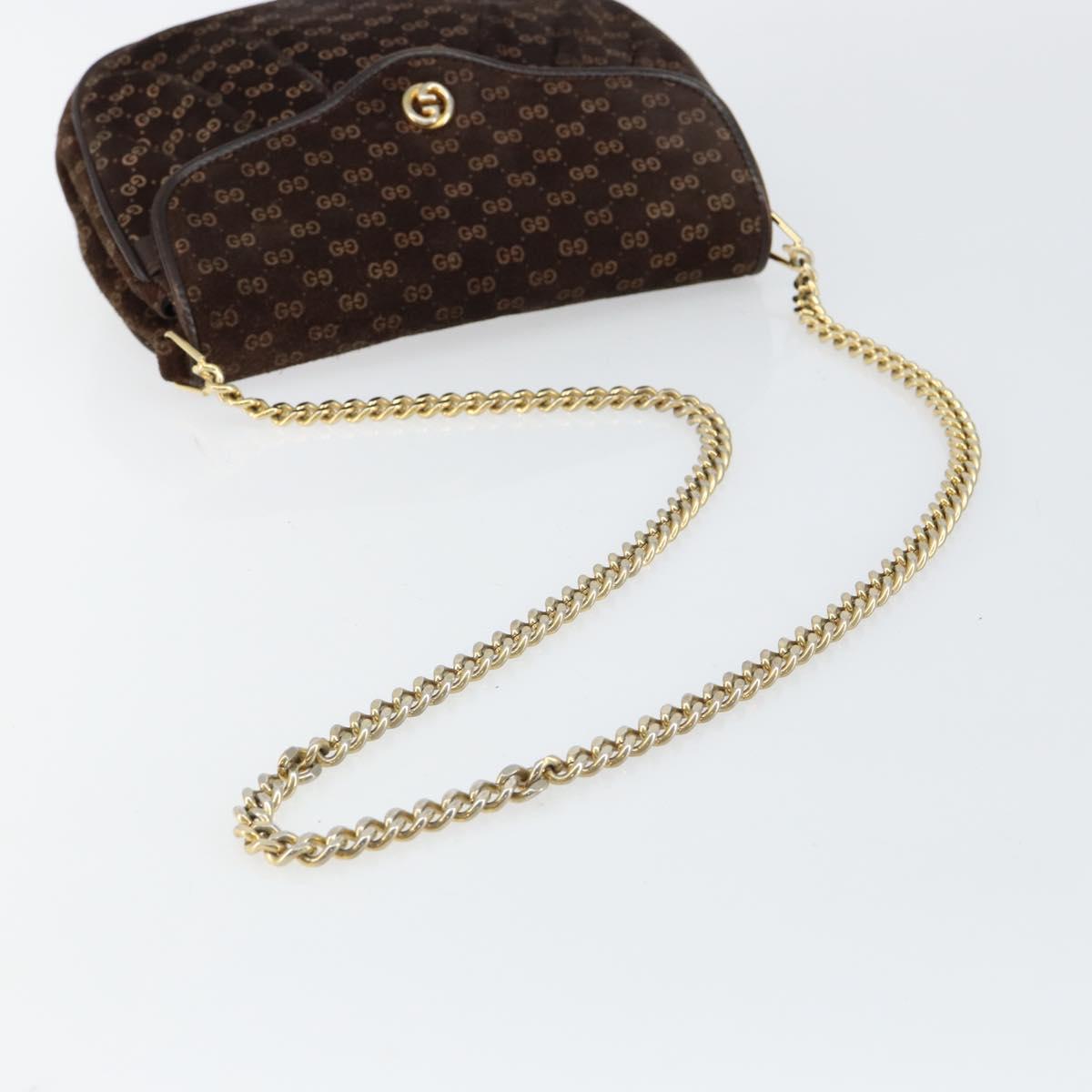 GUCCI Micro GG Canvas Chain Shoulder Bag Suede Brown Gold Auth BA6560