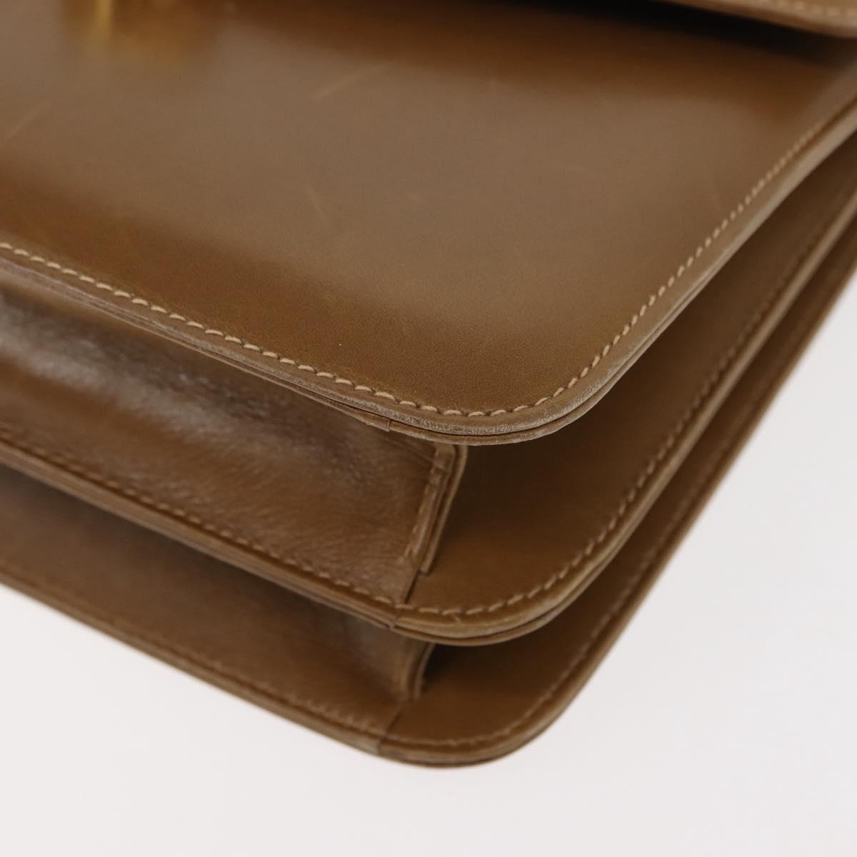 GUCCI Shoulder Bag Leather Brown Gold Auth BA6561