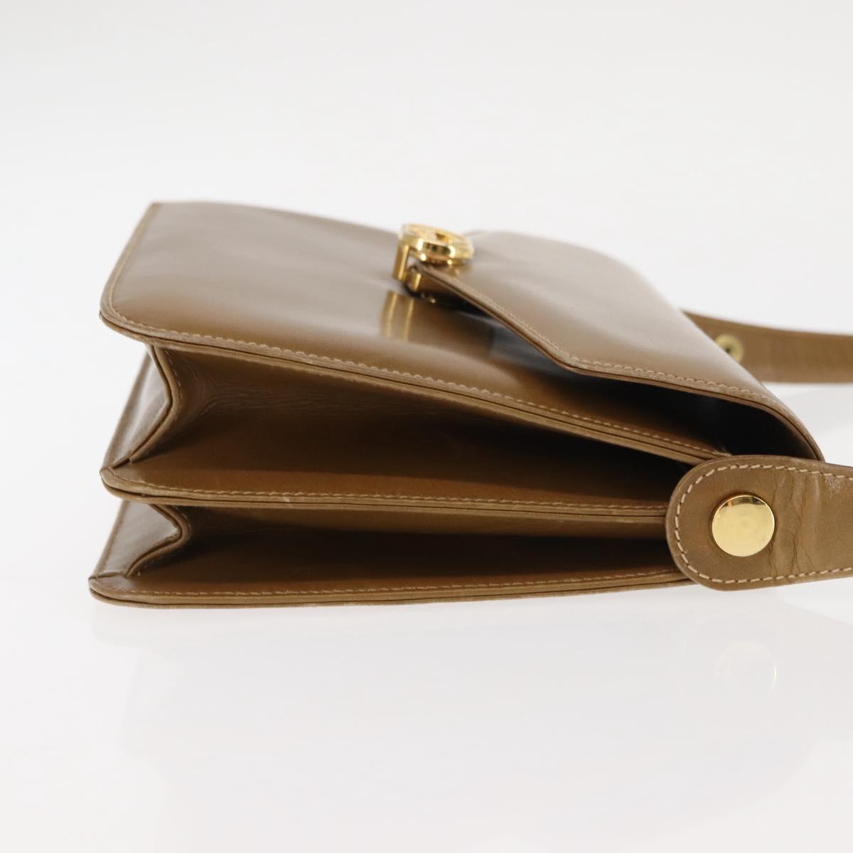 GUCCI Shoulder Bag Leather Brown Gold Auth BA6561