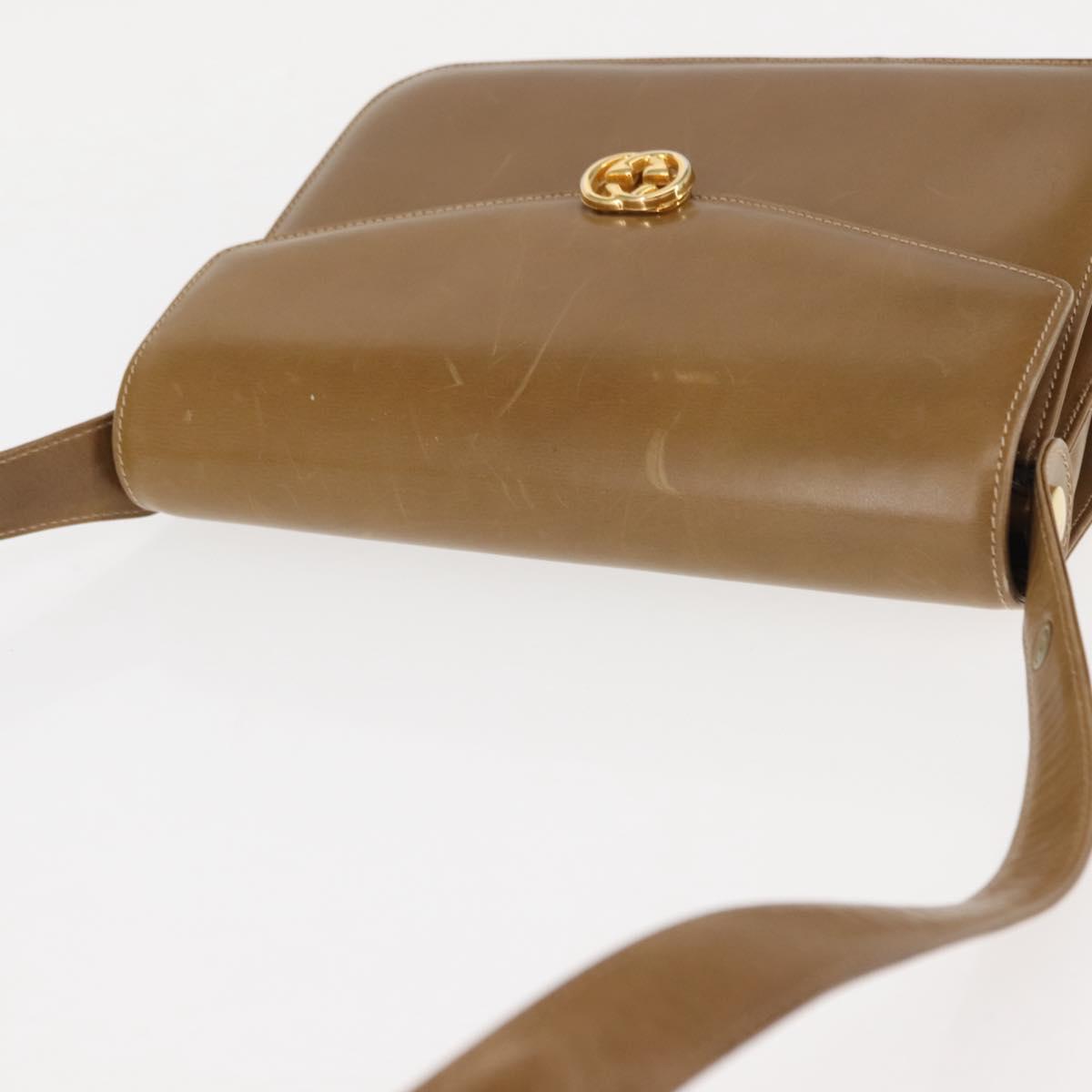 GUCCI Shoulder Bag Leather Brown Gold Auth BA6561
