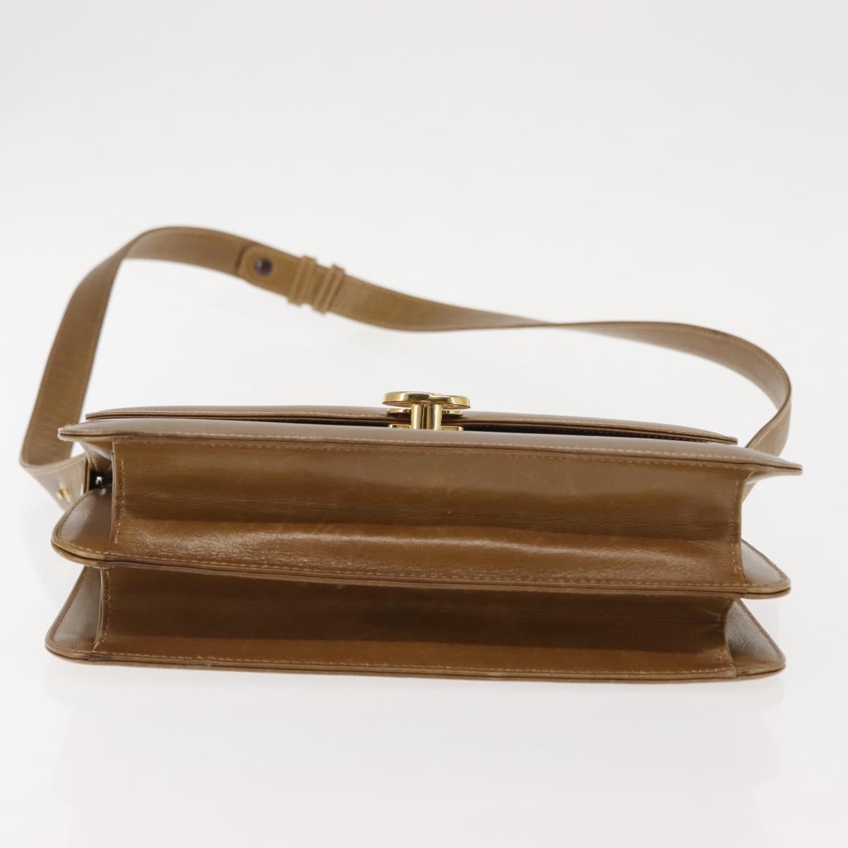 GUCCI Shoulder Bag Leather Brown Gold Auth BA6561