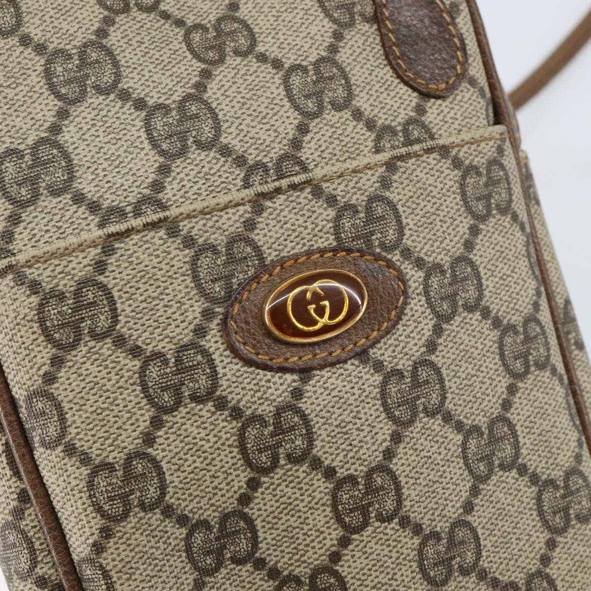 GUCCI GG Supreme Shoulder Bag PVC Beige Gold Auth BA6562