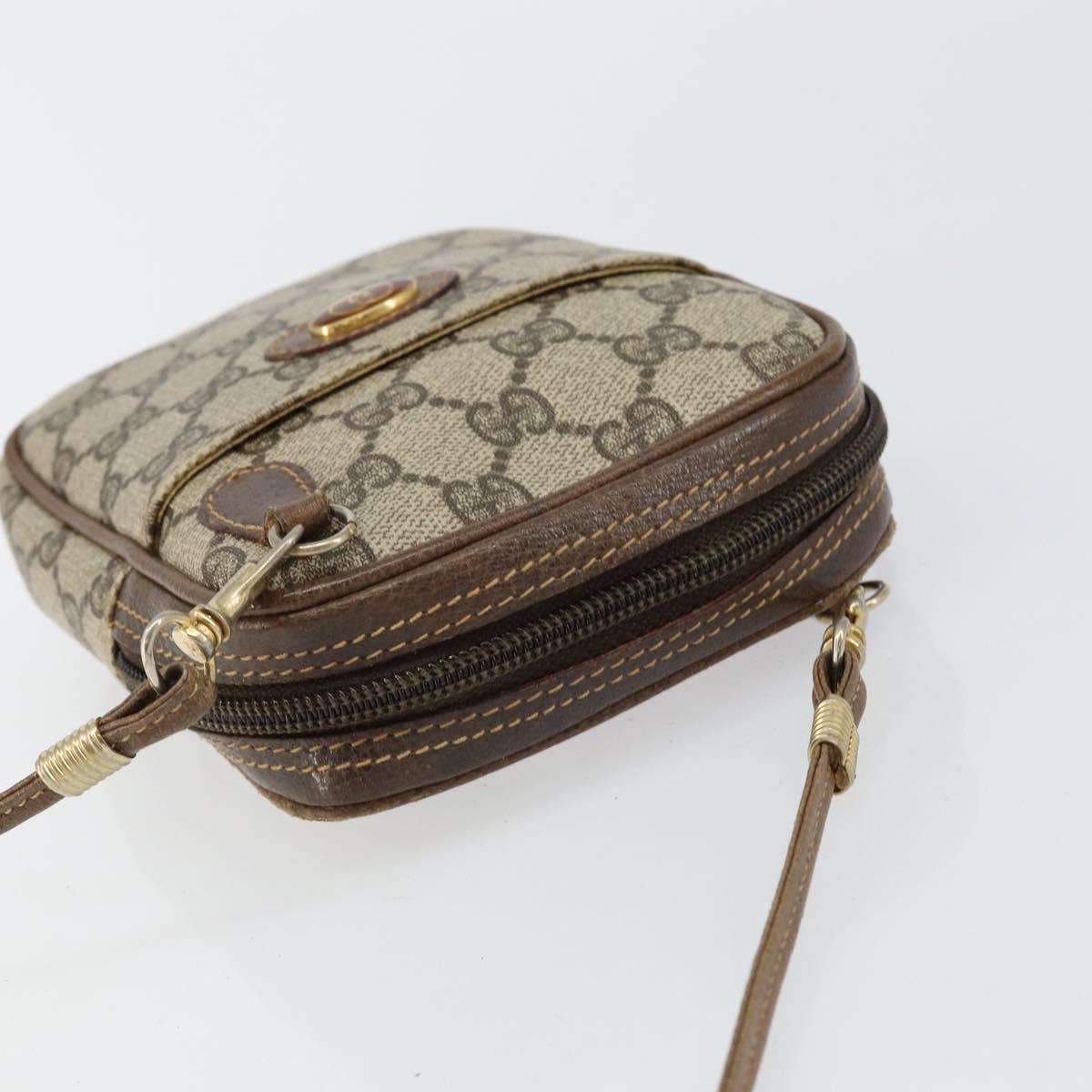 GUCCI GG Supreme Shoulder Bag PVC Beige Gold Auth BA6562