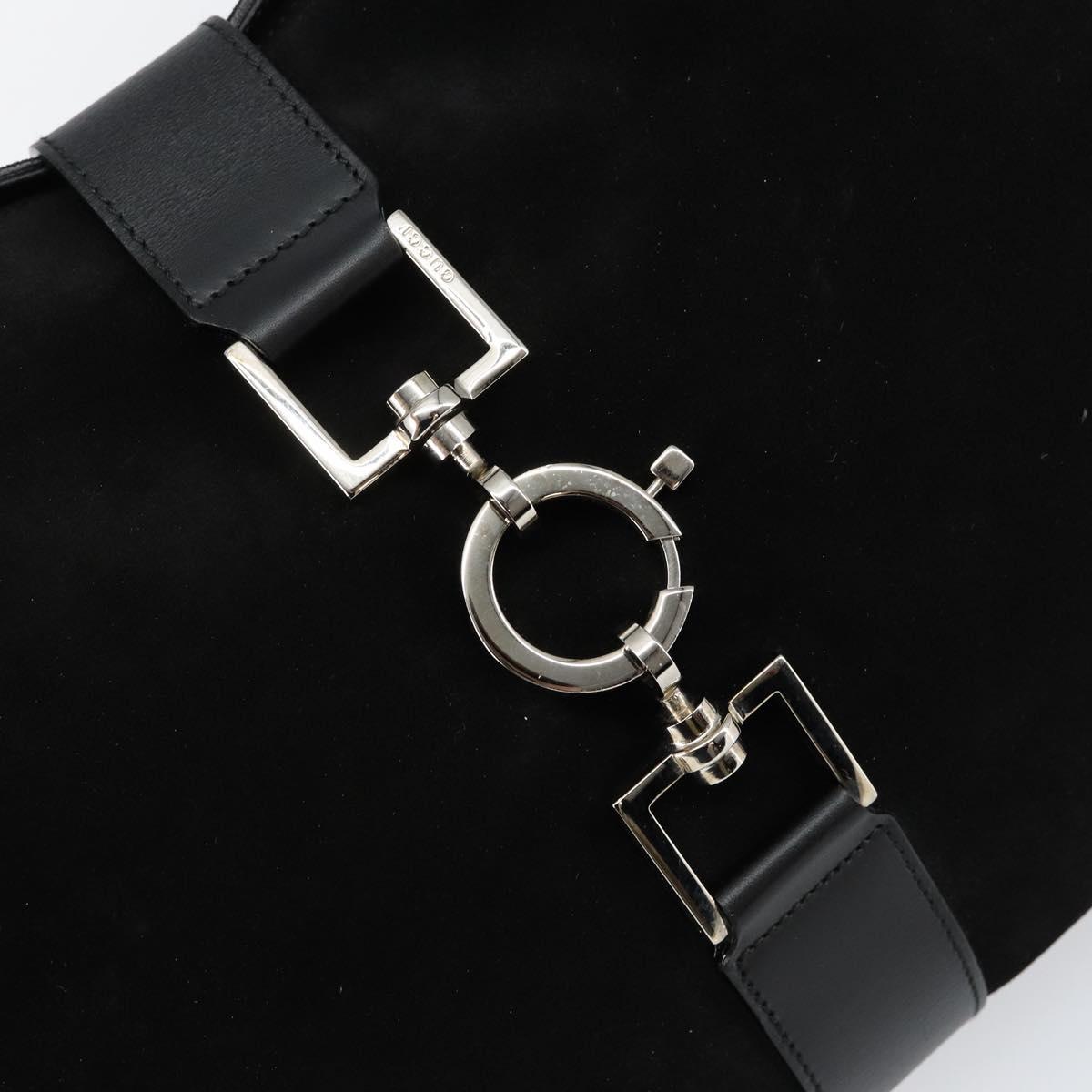 GUCCI Jackie Shoulder Bag Suede Leather Black Silver 001 4052 1669 Auth BA6564