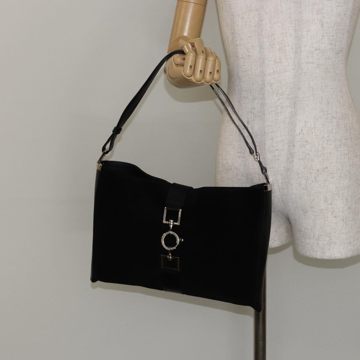 GUCCI Jackie Shoulder Bag Suede Leather Black Silver 001 4052 1669 Auth BA6564
