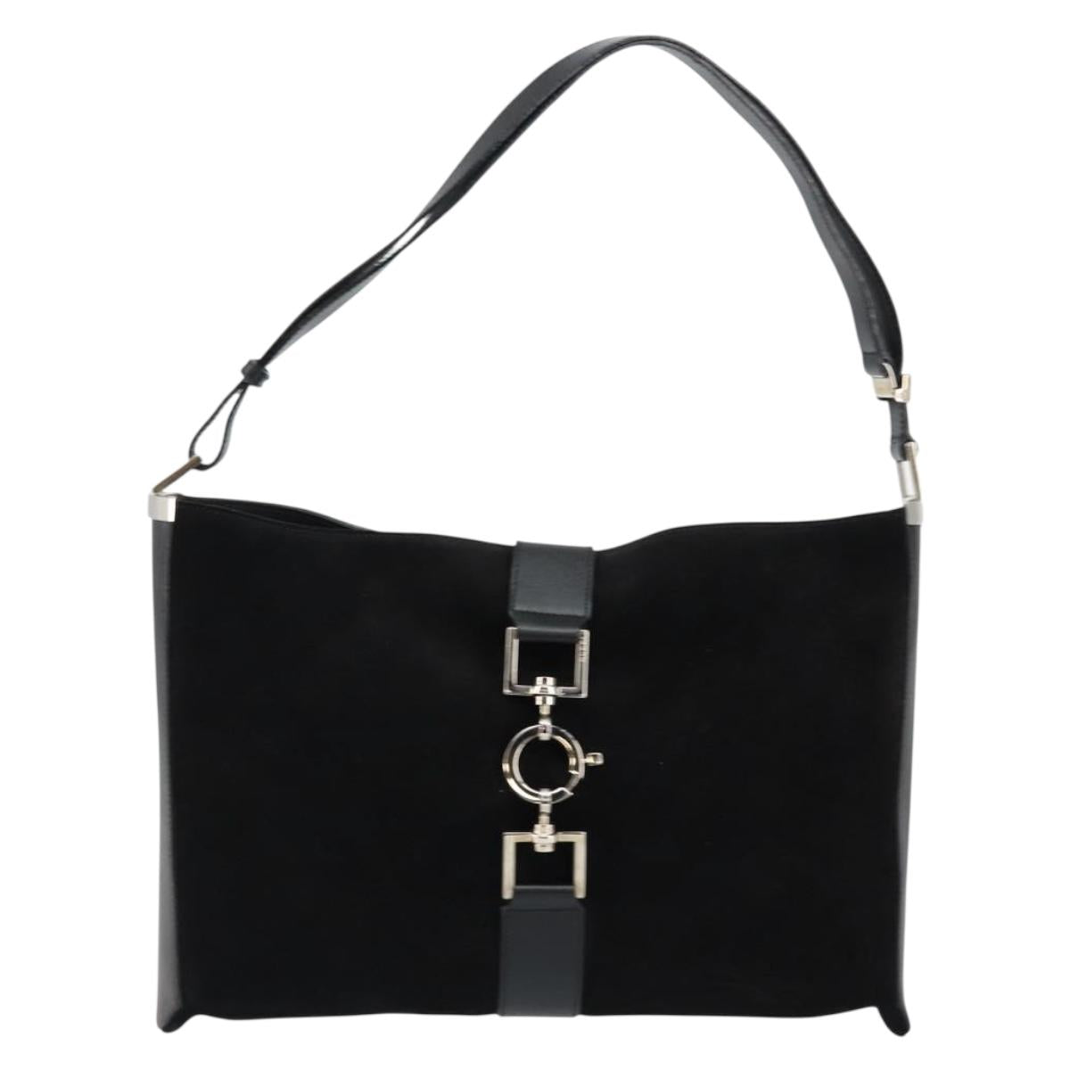 GUCCI Jackie Shoulder Bag Suede Leather Black Silver 001 4052 1669 Auth BA6564