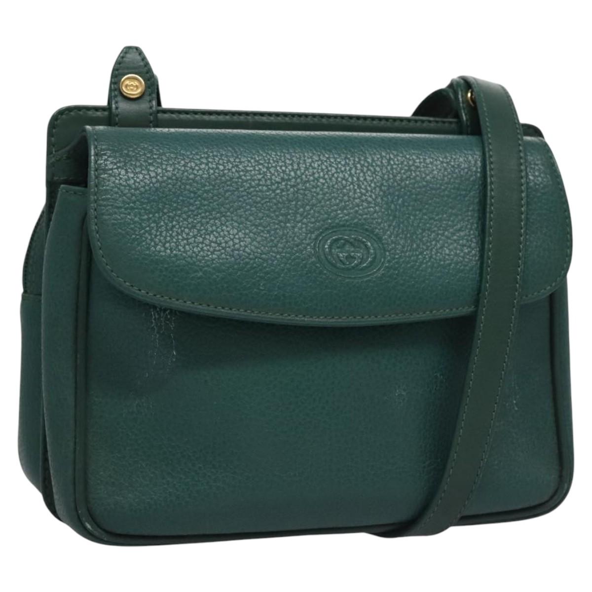 GUCCI Shoulder Bag Leather Green Gold 007 23 0114 Auth BA657