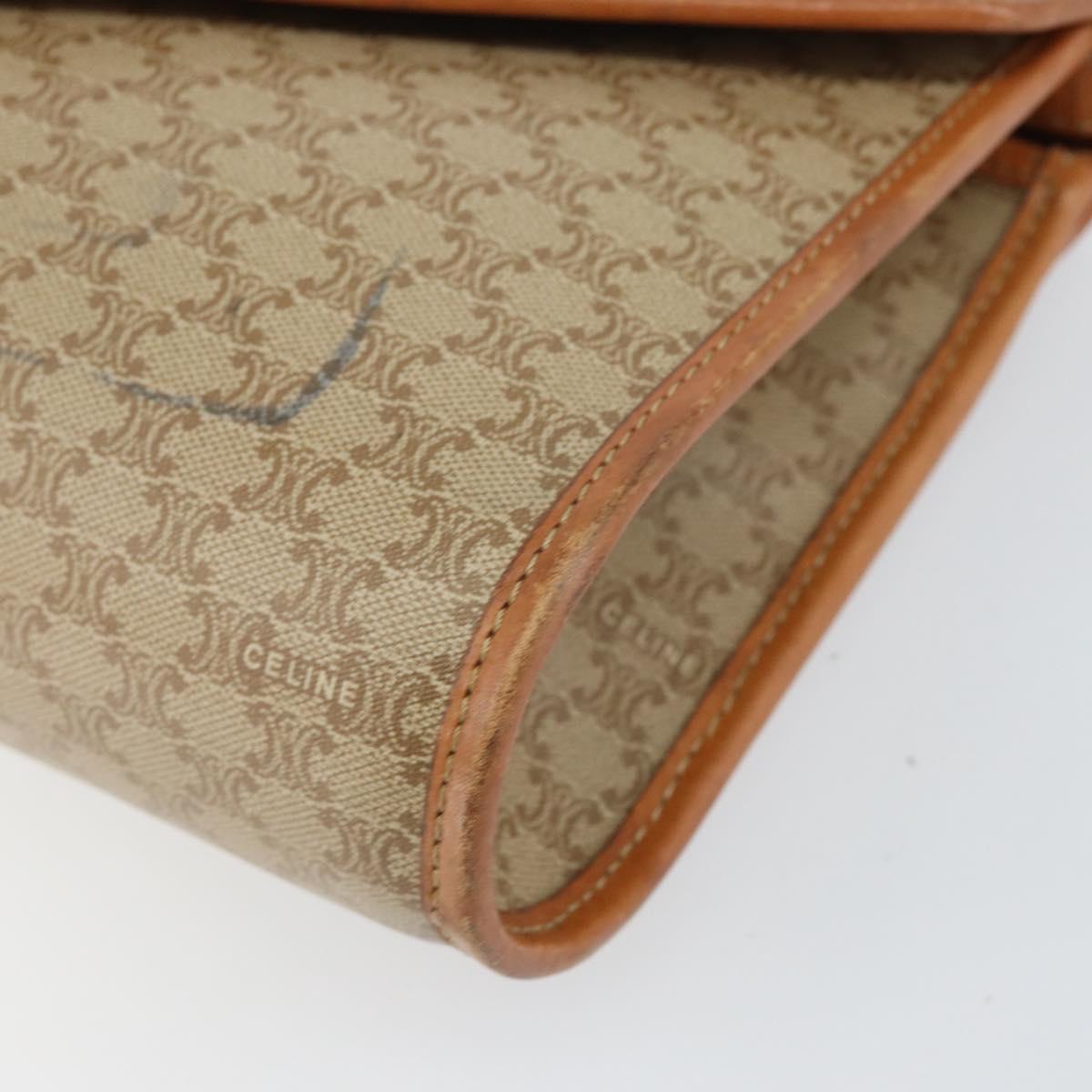 CELINE Macadam Canvas Shoulder Bag PVC Beige Gold Auth BA6573