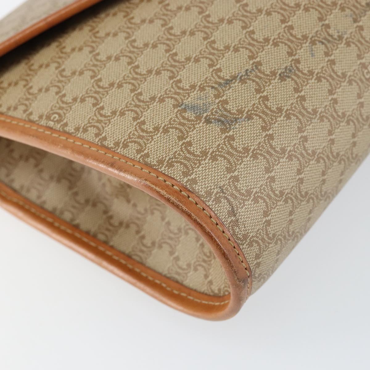 CELINE Macadam Canvas Shoulder Bag PVC Beige Gold Auth BA6573