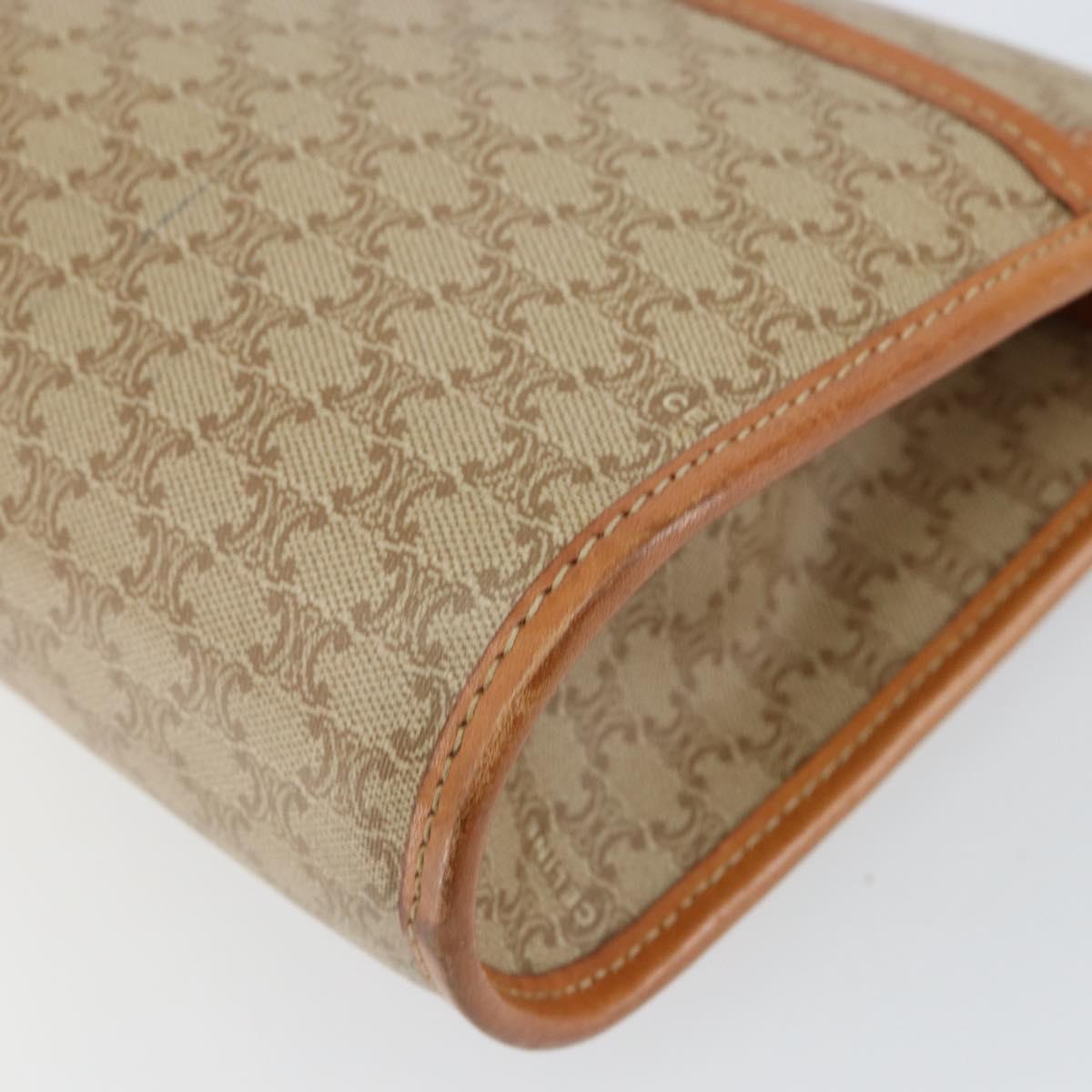 CELINE Macadam Canvas Shoulder Bag PVC Beige Gold Auth BA6573